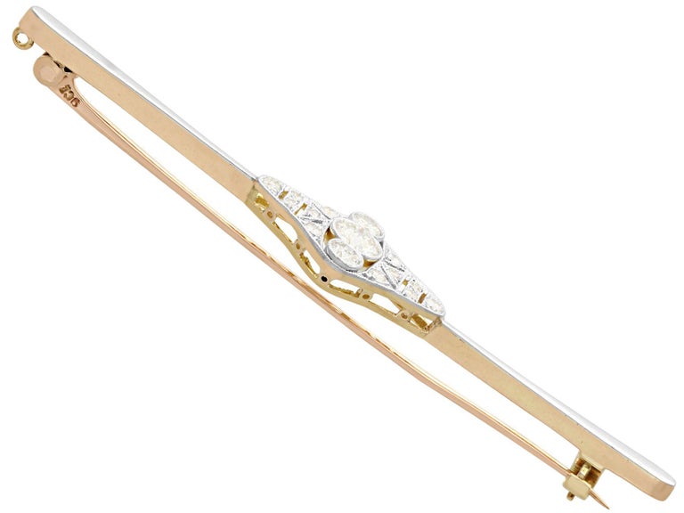 Women's or Men's 1910s, Antique Diamond and 18K Yellow Gold Bar Brooch For Sale