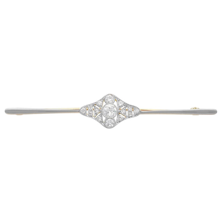1910s, Antique Diamond and 18K Yellow Gold Bar Brooch For Sale