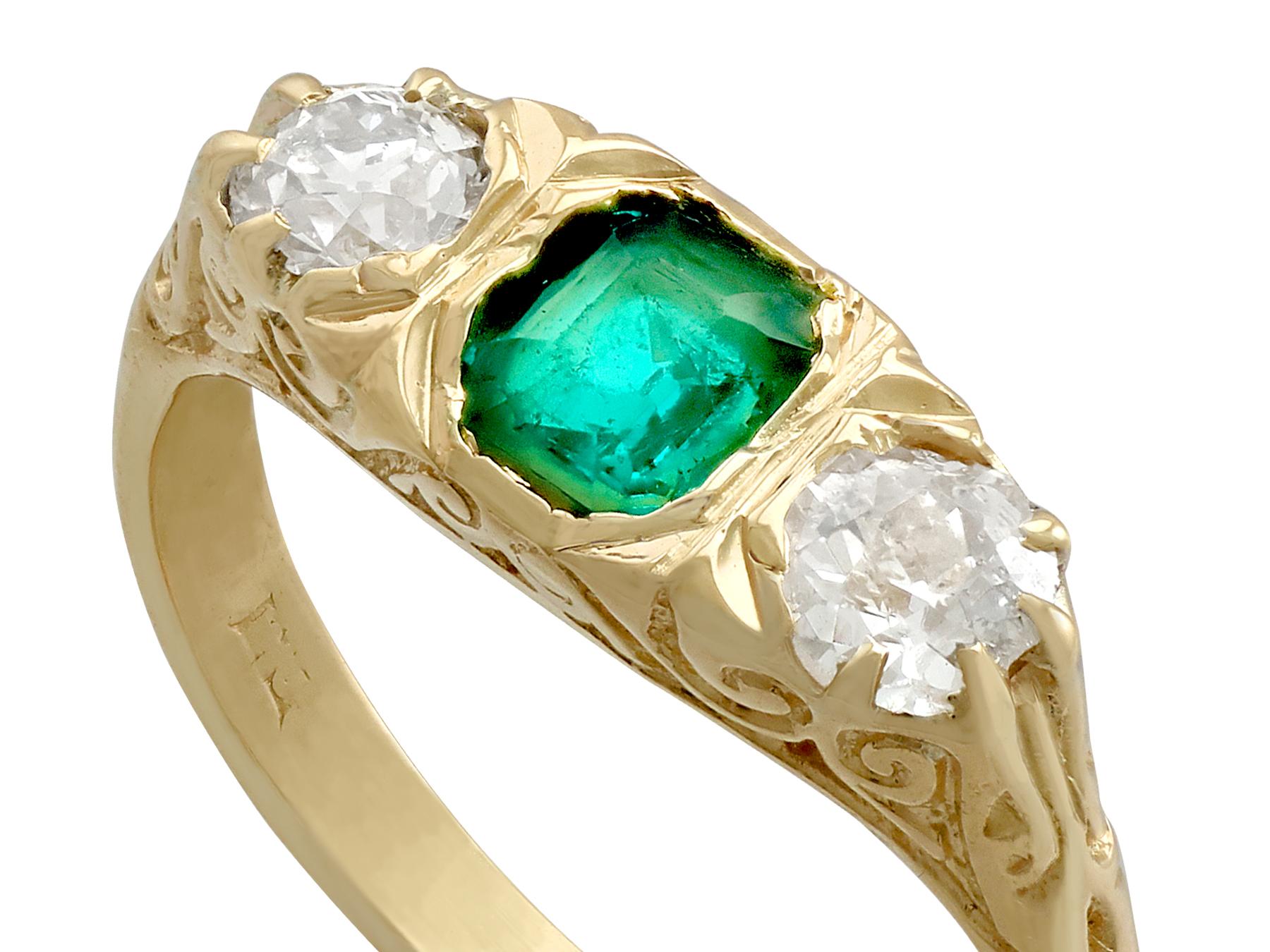Old European Cut 1910s Antique Emerald Diamond Yellow Gold Cocktail Ring For Sale