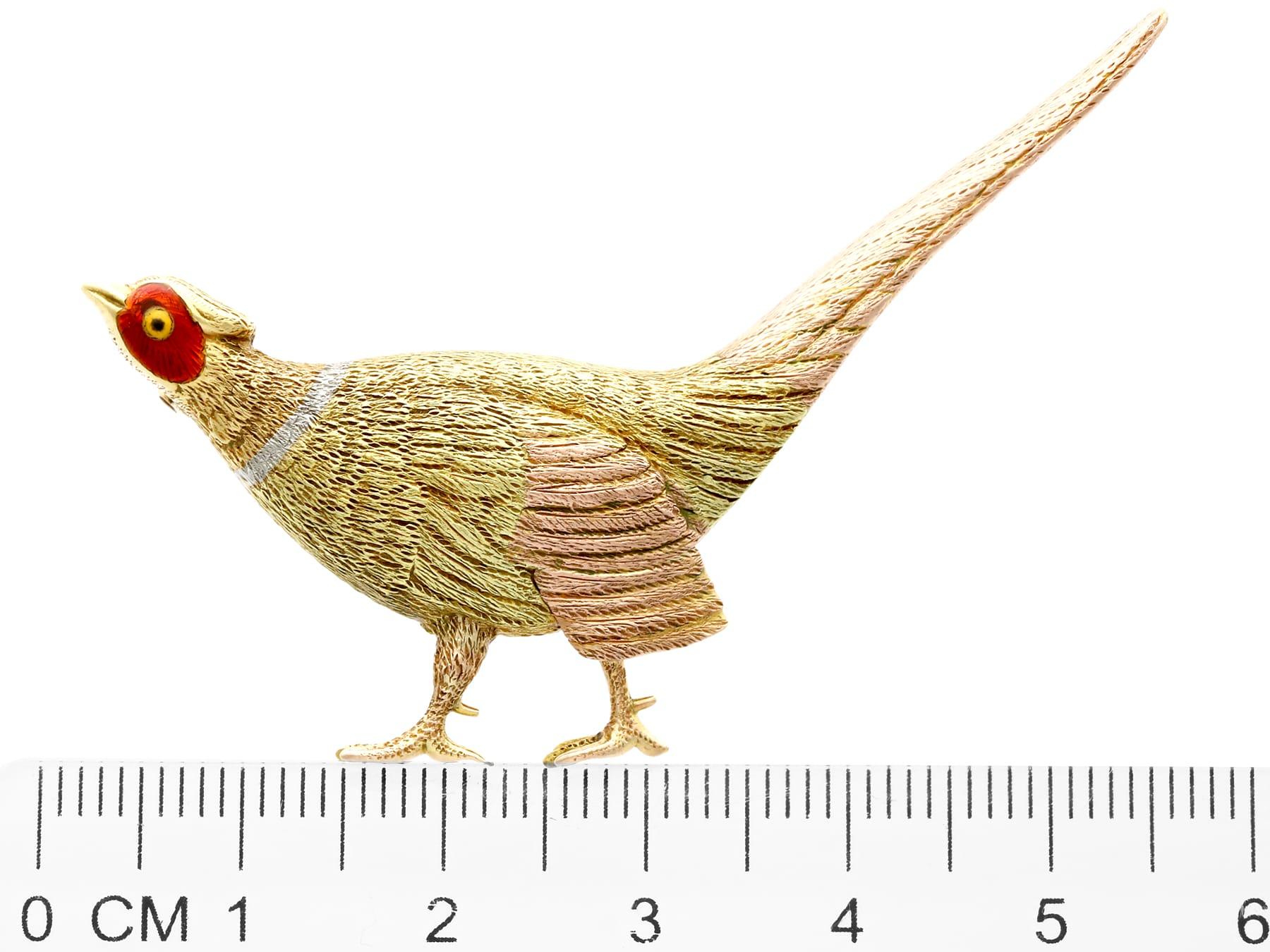 1910s Antique Gold and Enamel Pheasant Brooch For Sale 4
