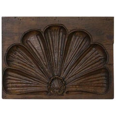 1910s Antique Hand Carved Shell Motif Oak Molding Plaque