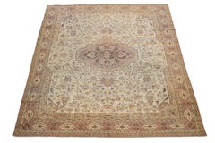 Alfombra Agra de Lana India Antigua de 1910 en Beige con Diseño Allover