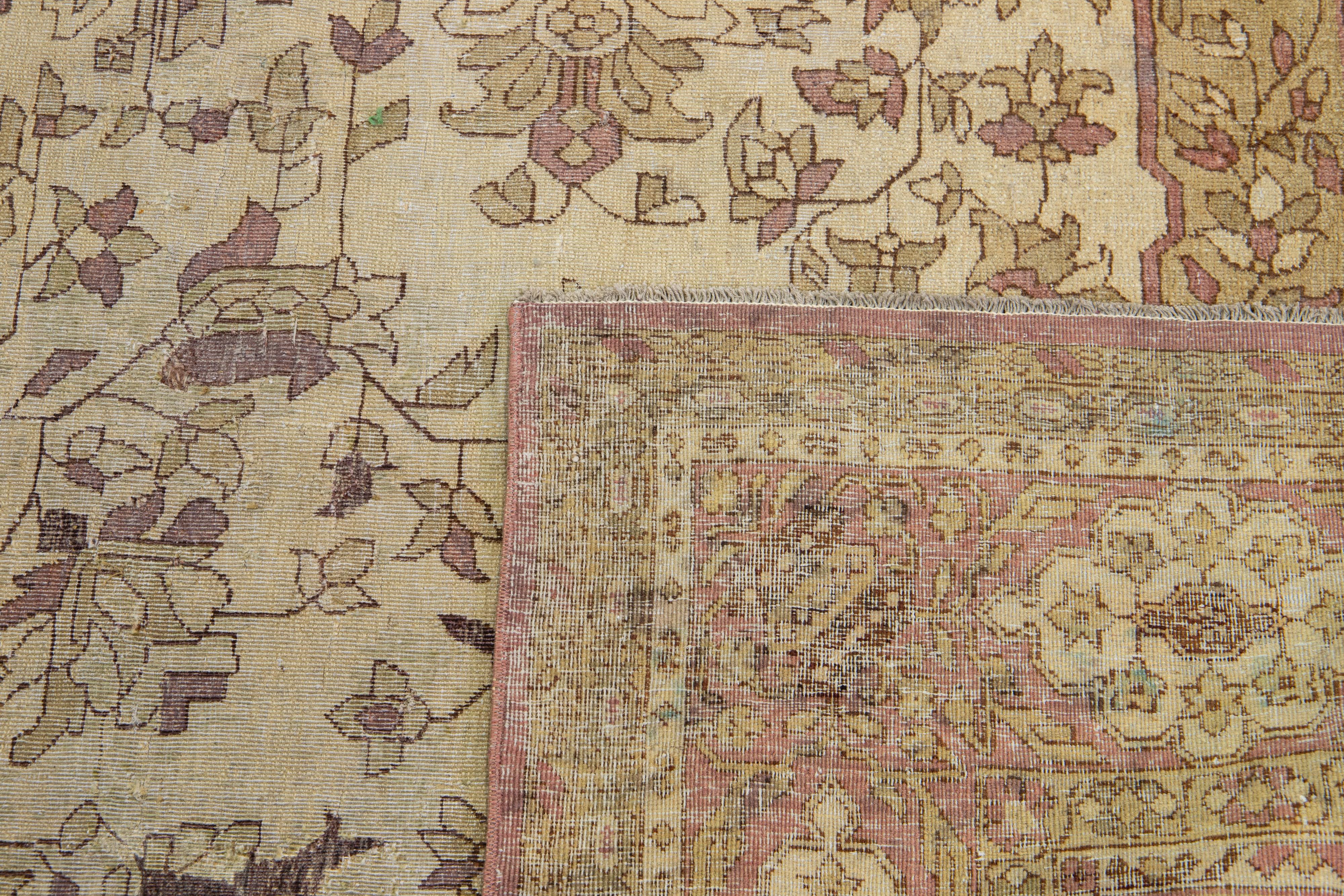 1910s Antike indische Wolle Agra Teppich in Beige mit Allover-Design  im Angebot 2