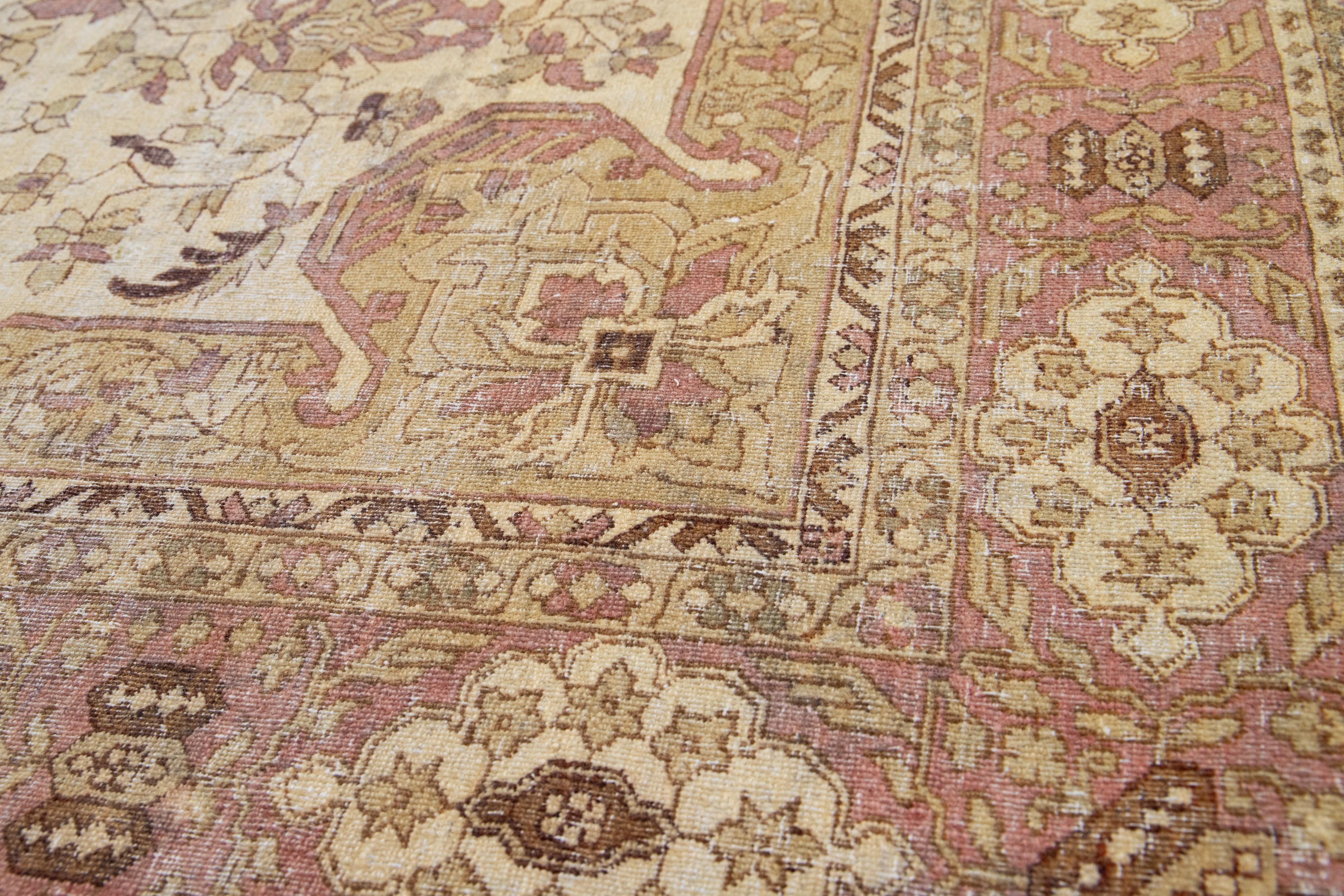 1910s Antike indische Wolle Agra Teppich in Beige mit Allover-Design  im Angebot 3