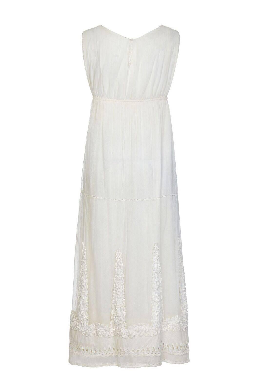 Gray 1910s Antique Ivory Tulle Wedding Dress with Knotted Tunic For Sale