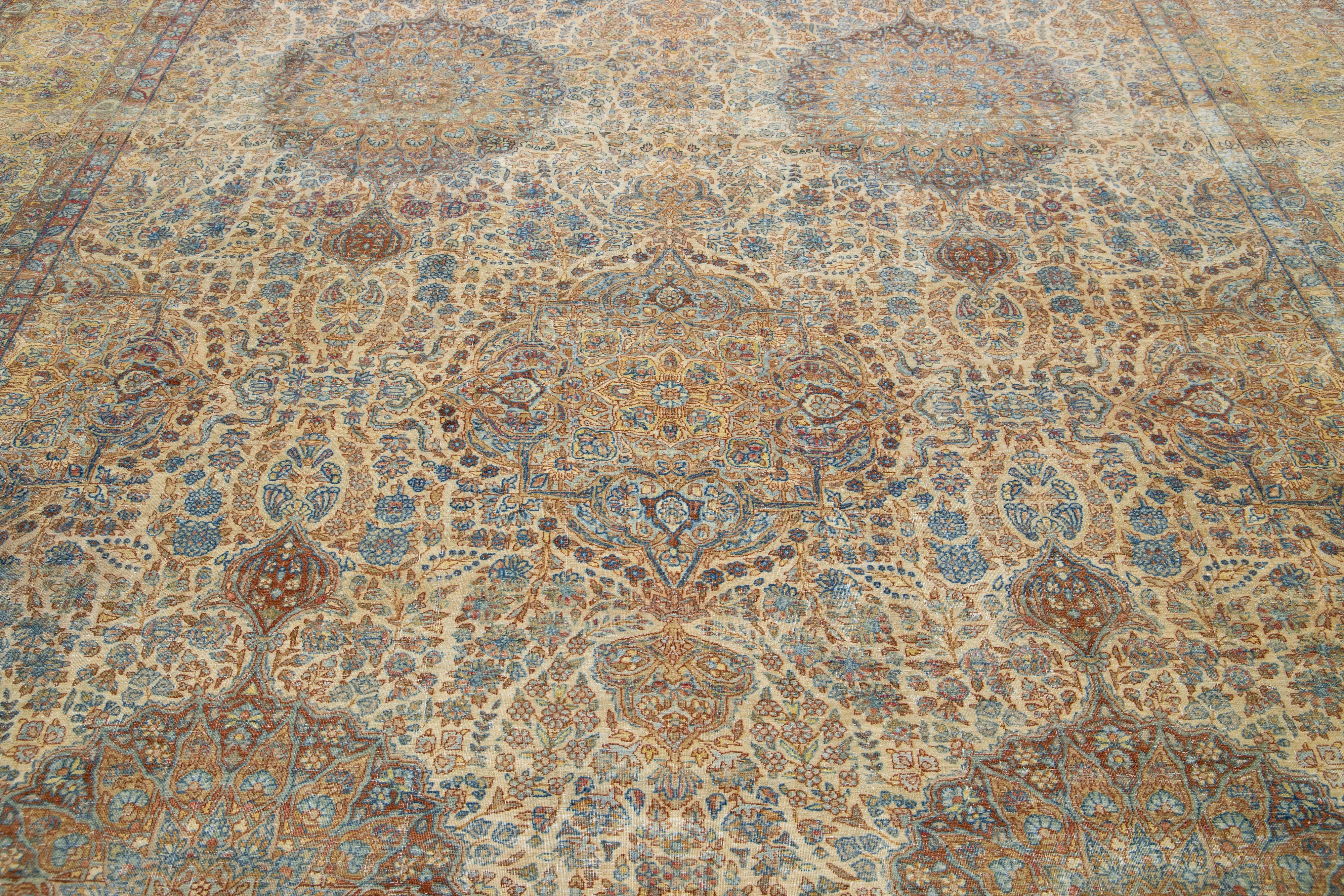 1910s Antique Kerman Persian Wool Rug with Multicolor Rosette Motif  For Sale 1