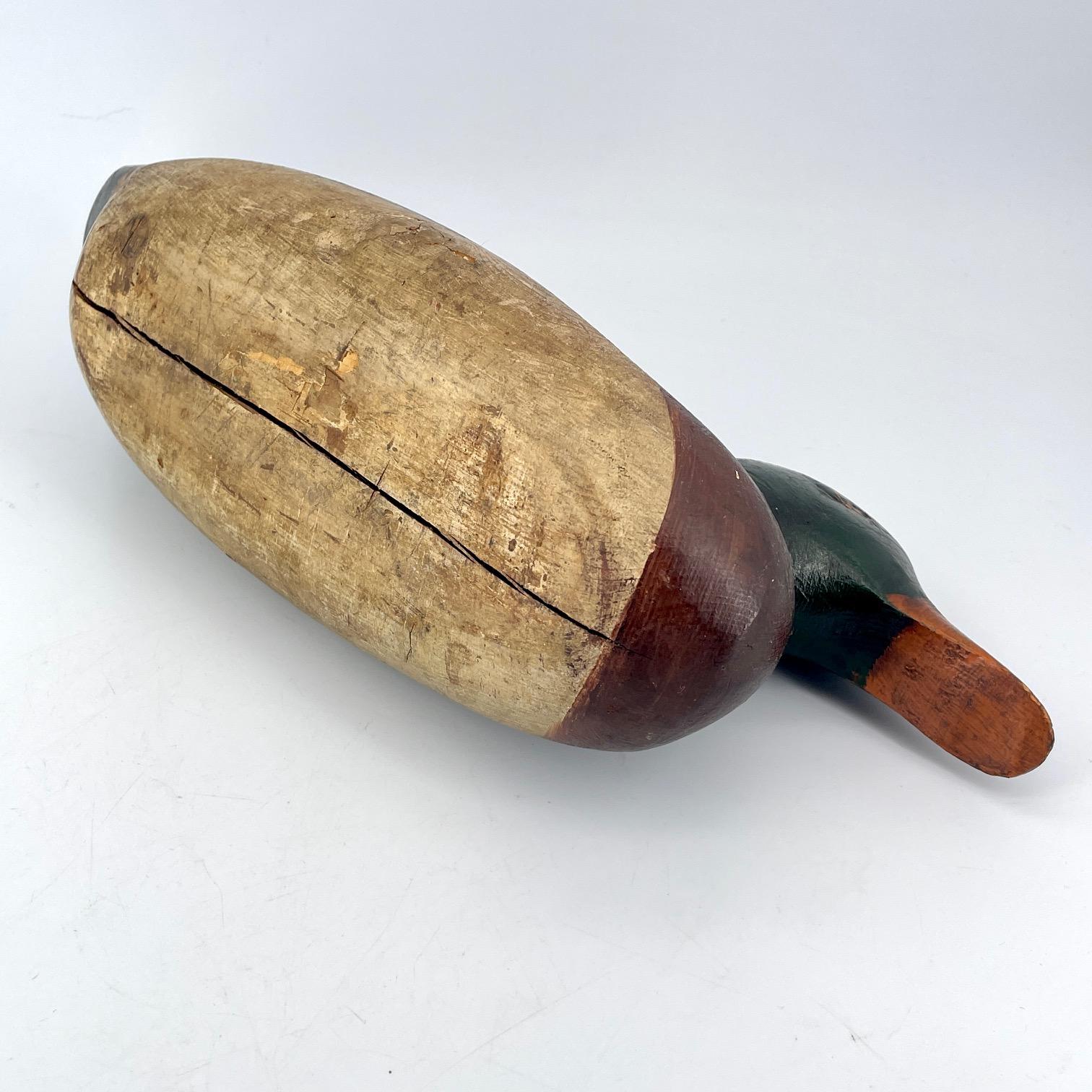 American 1910s Antique Mallard Drake Factory Duck Hunting Decoy Forest Green Head For Sale
