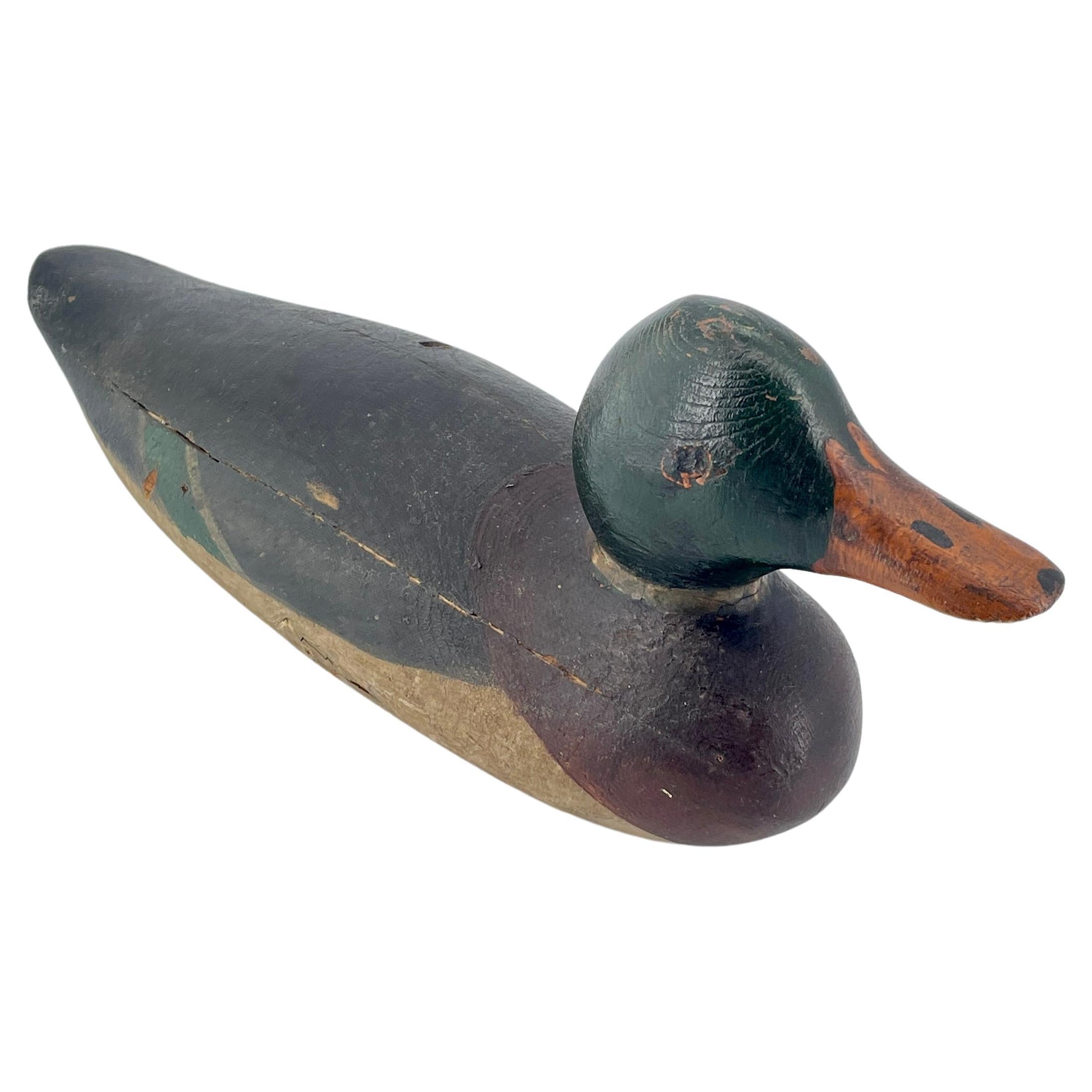 1910s Antique Mallard Drake Factory Duck Hunting Decoy Forest Green Head For Sale