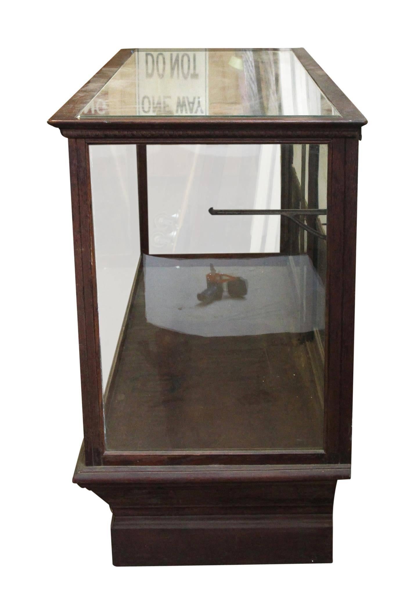 Industrial 1910s Antique Oak Apothecary Standing Display Case with Egg and Dart Trim