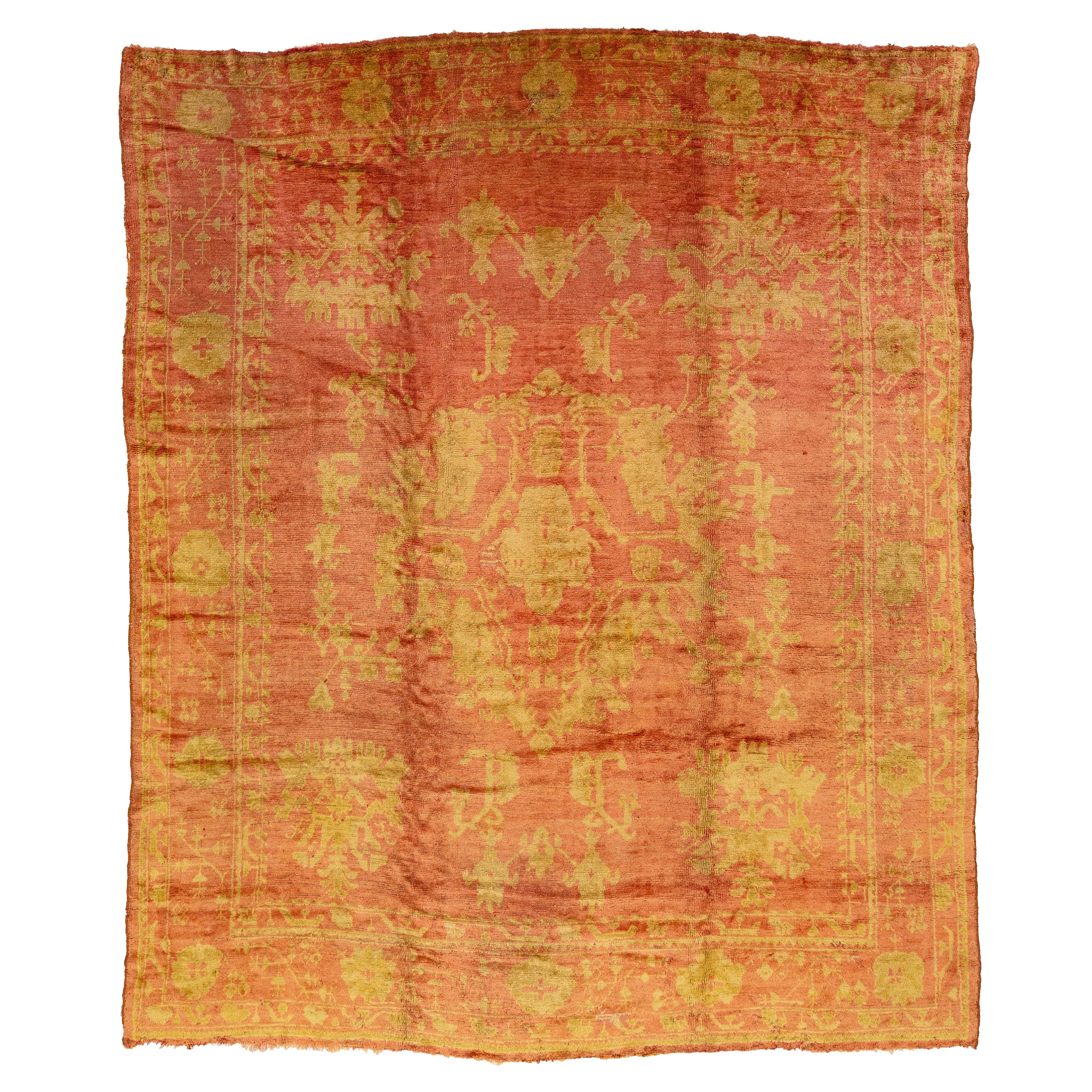 Tapis turc ancien Oushak des années 1910, couleur terre cuite avec motif sur toute la surface