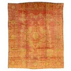 1910s Antique Oushak Turkish Wool Rug In Terracota Color with Allover Design