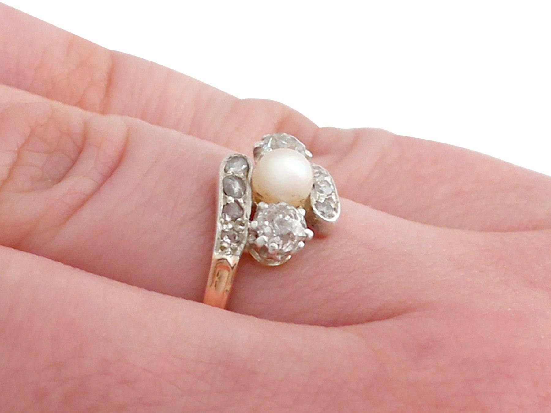 Women's 1910s Antique Pearl and Diamond Rose Gold Twist Ring For Sale