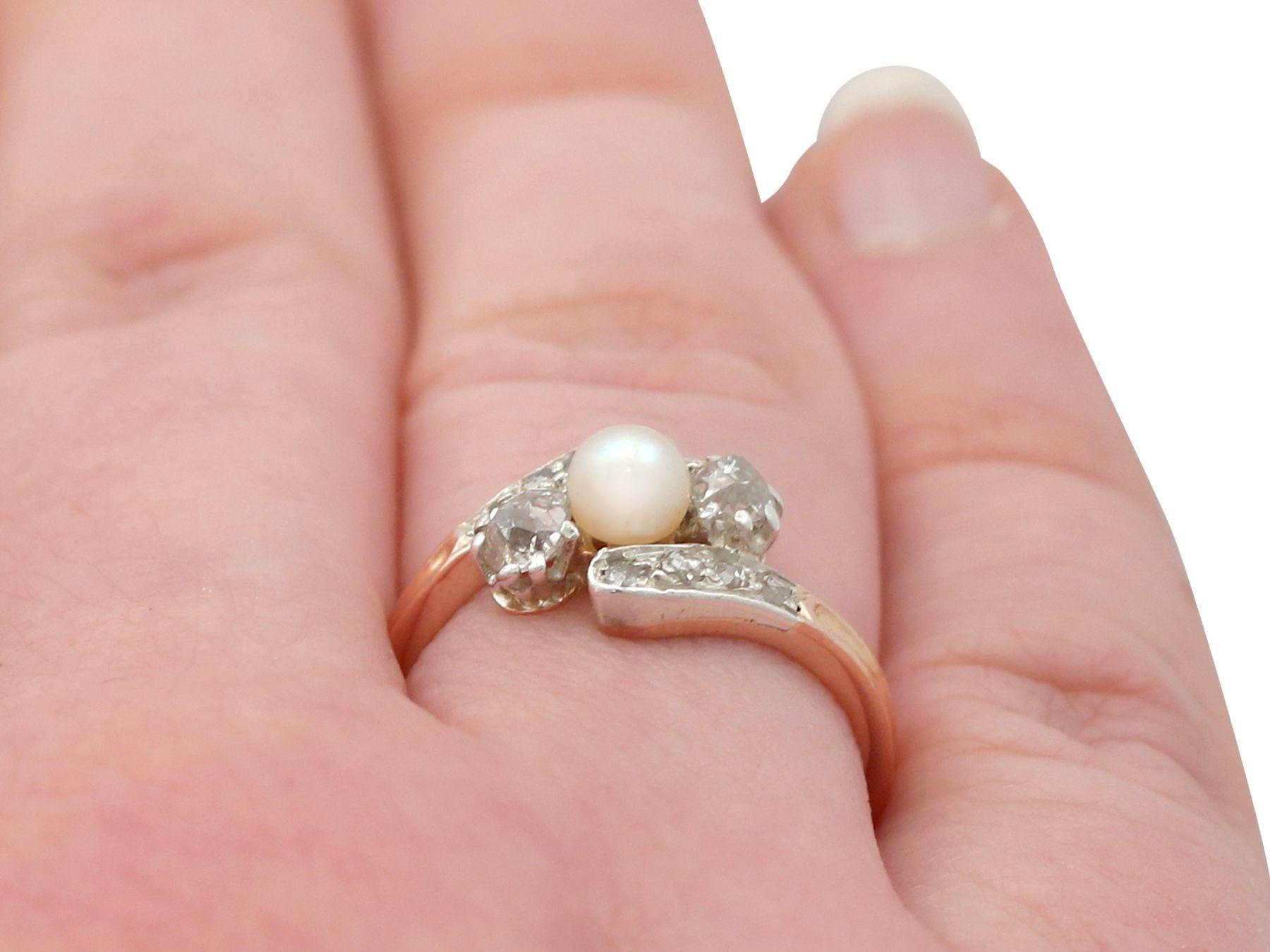 1910s Antique Pearl and Diamond Rose Gold Twist Ring For Sale 1