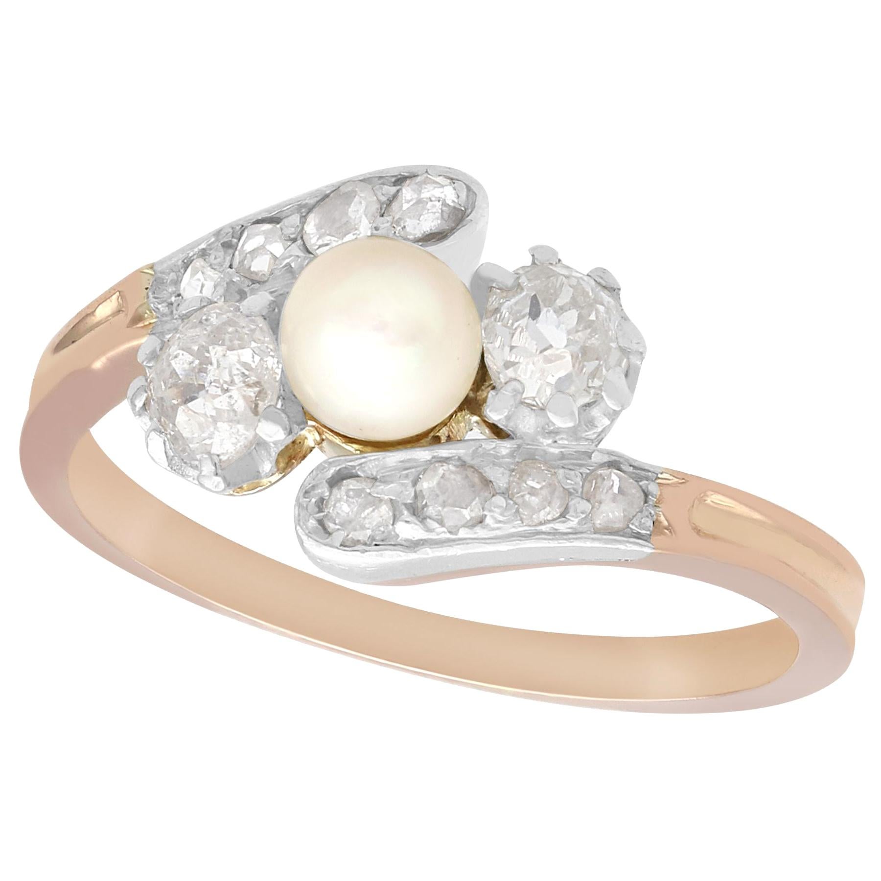 Bague ancienne tourbillon en or rose avec perles et diamants des années 1910