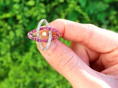 1910s Antique Pearl Ruby and Diamond Yellow Gold Brooch