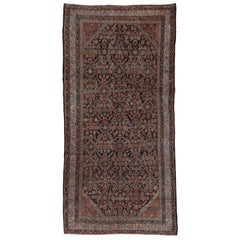 1910s Antique Persian Farahan Gallery Carpet, Allover Herati Design Navy Field