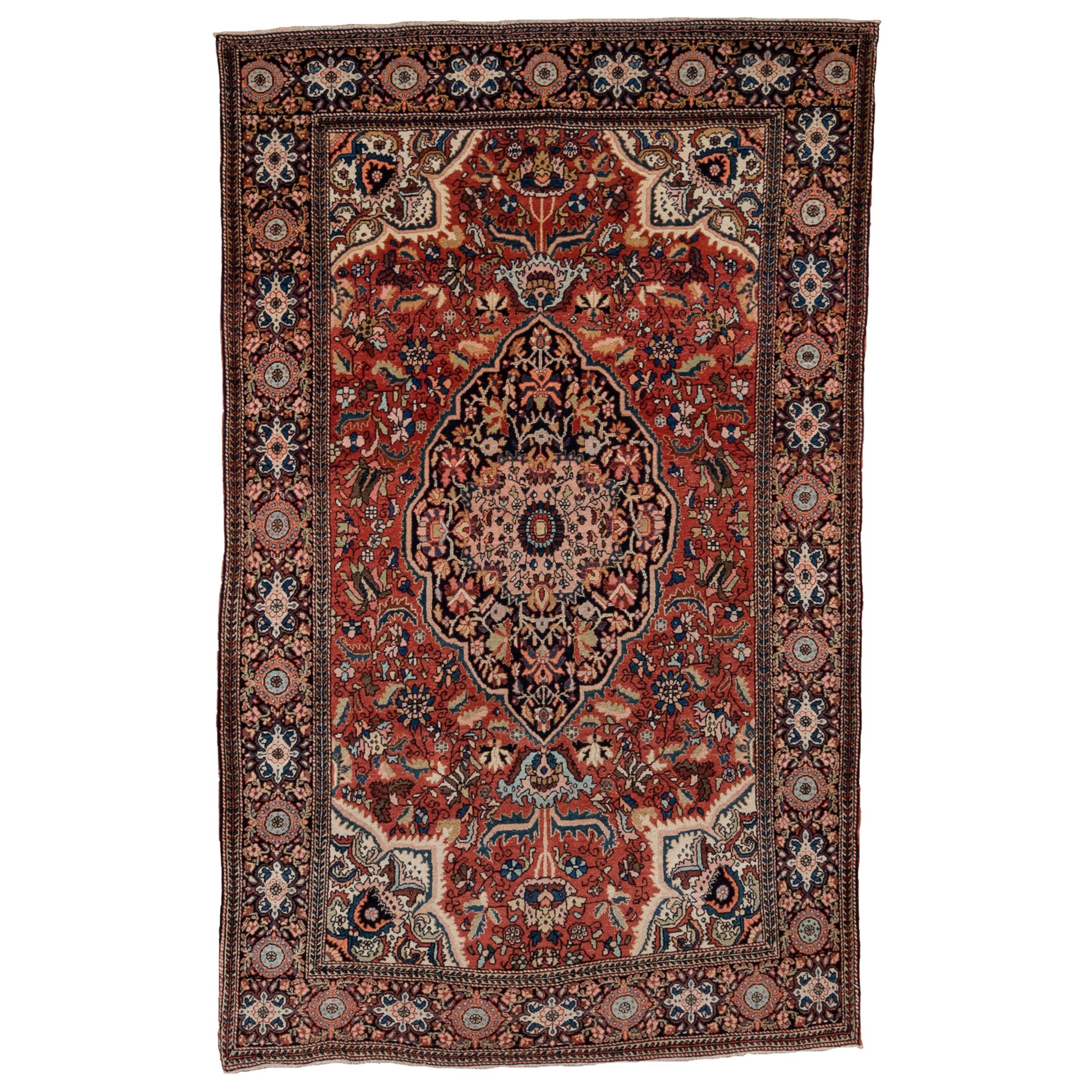 1910s Antique Persian Farahan Sarouk Rug, Red Field, Great Condition For Sale