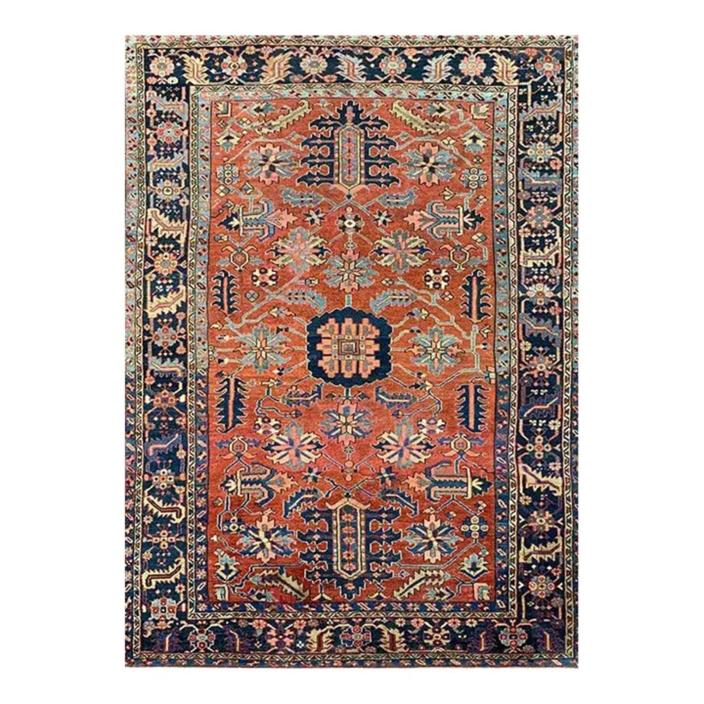 1910s Antique Persian Heriz Rug, Hand-Knotted Wool Geometric rug, 8'1" x 11'3"