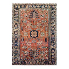 1910s Antique Persian Heriz Rug, Hand-Knotted Wool Geometric rug, 8'1" x 11'3"