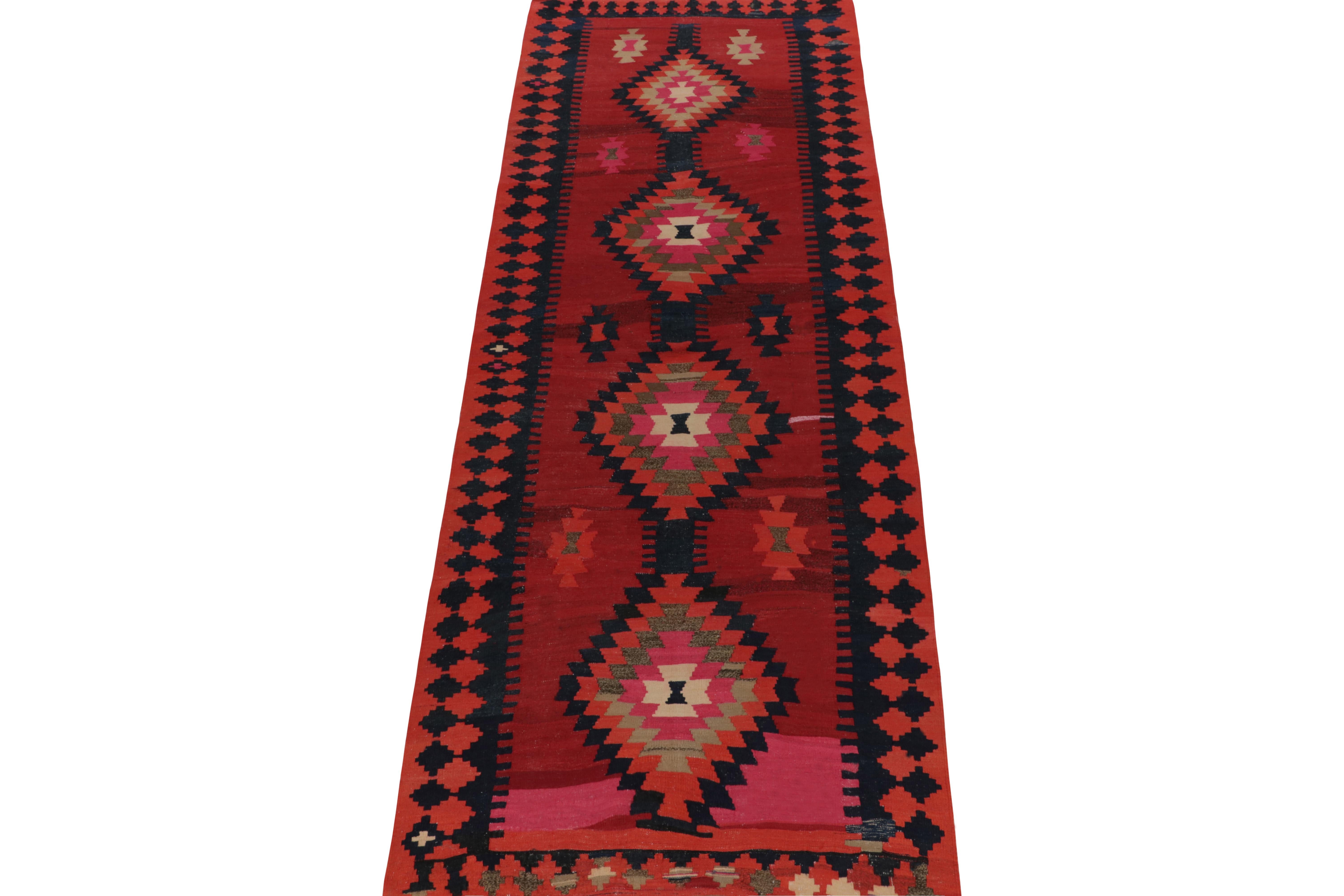 Hand-Knotted 1910s Antique Persian Kilim Red & Pink Tribal Geometric Pattern by Rug & Kilim For Sale
