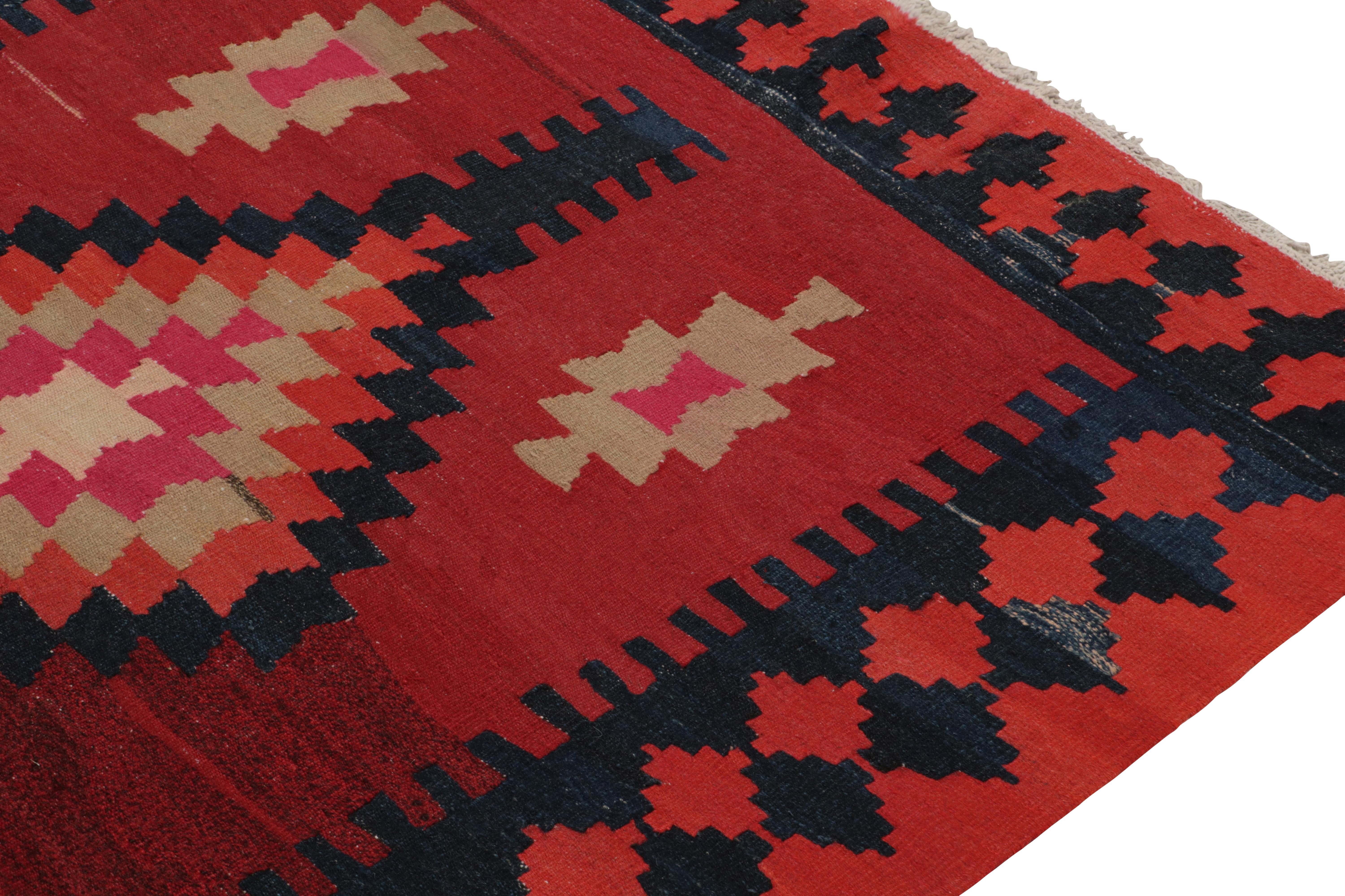 Early 20th Century 1910s Antique Persian Kilim Red & Pink Tribal Geometric Pattern by Rug & Kilim For Sale