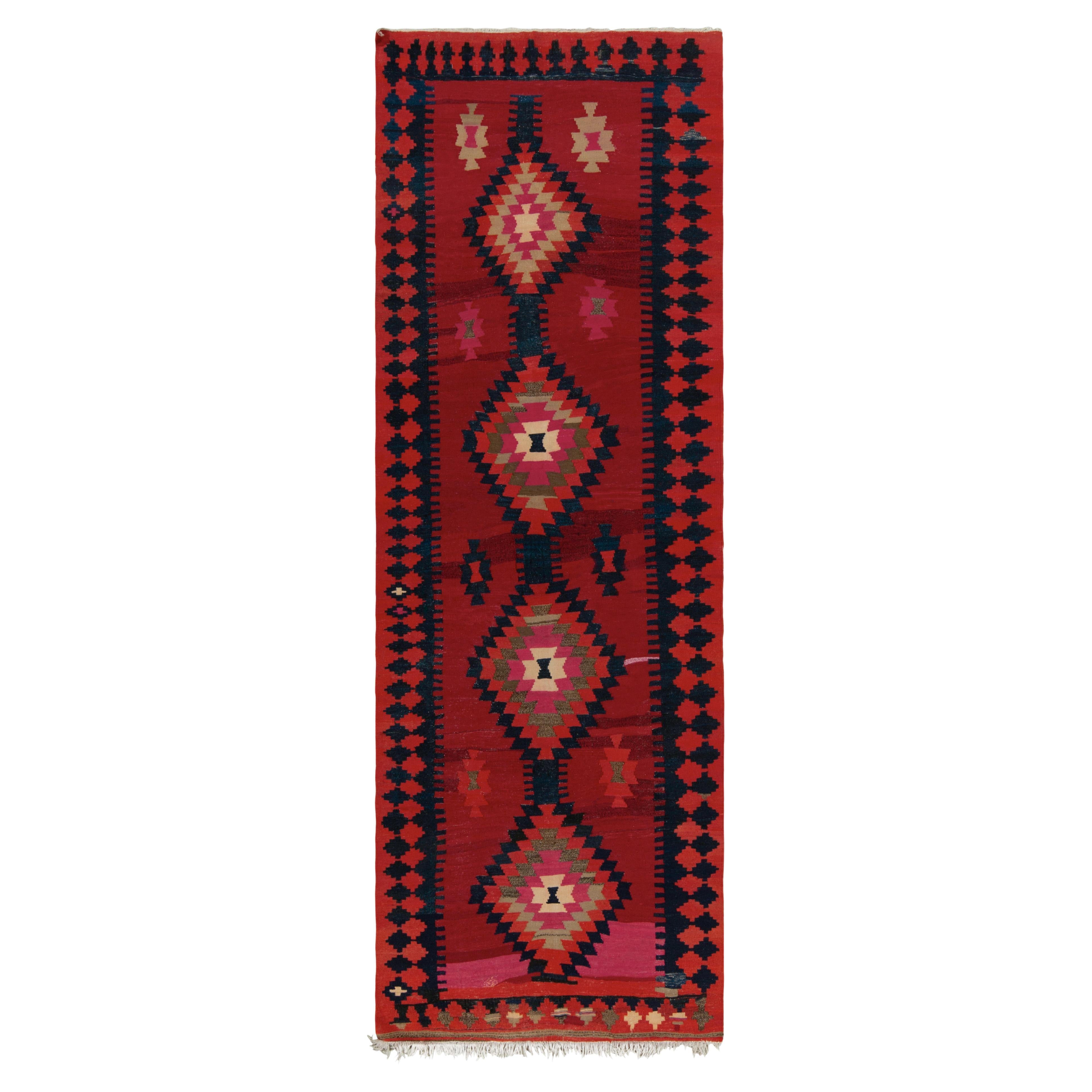1910s Antique Persian Kilim Red & Pink Tribal Geometric Pattern by Rug & Kilim For Sale