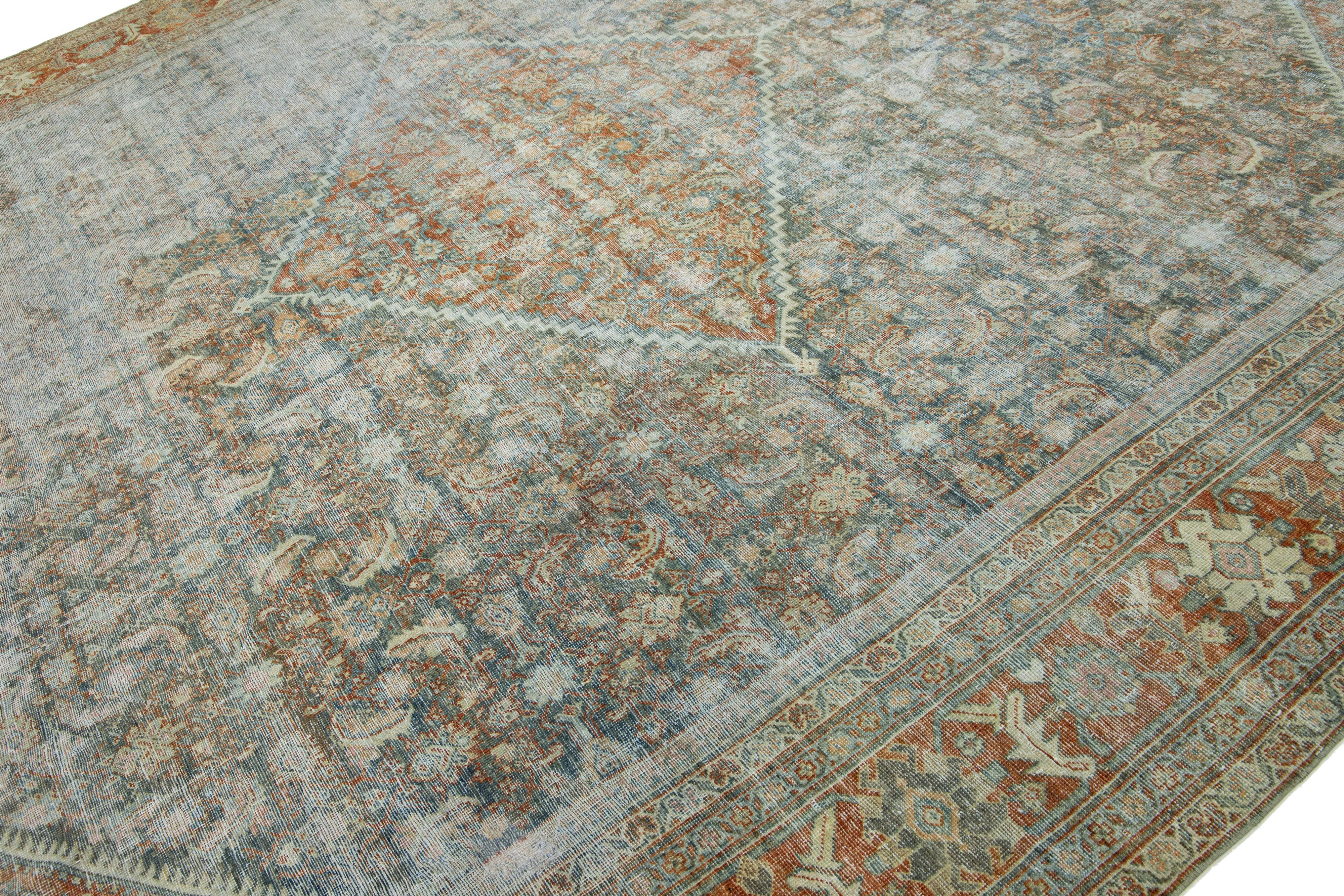 1910s Antike persische Mahal Allover Wolle Teppich handgefertigt in Rust Farbe (Islamisch) im Angebot