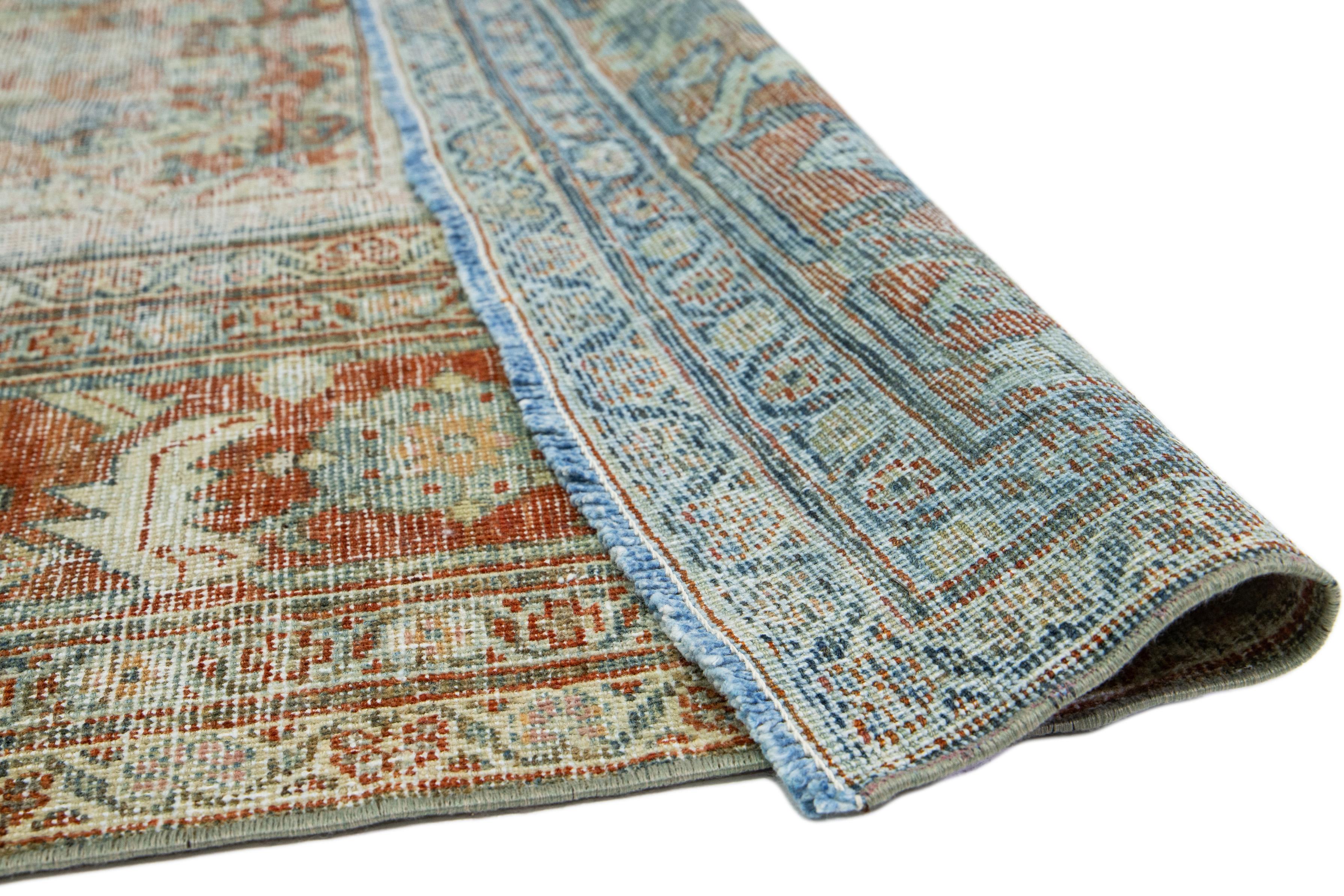 1910s Antike persische Mahal Allover Wolle Teppich handgefertigt in Rust Farbe (Persisch) im Angebot