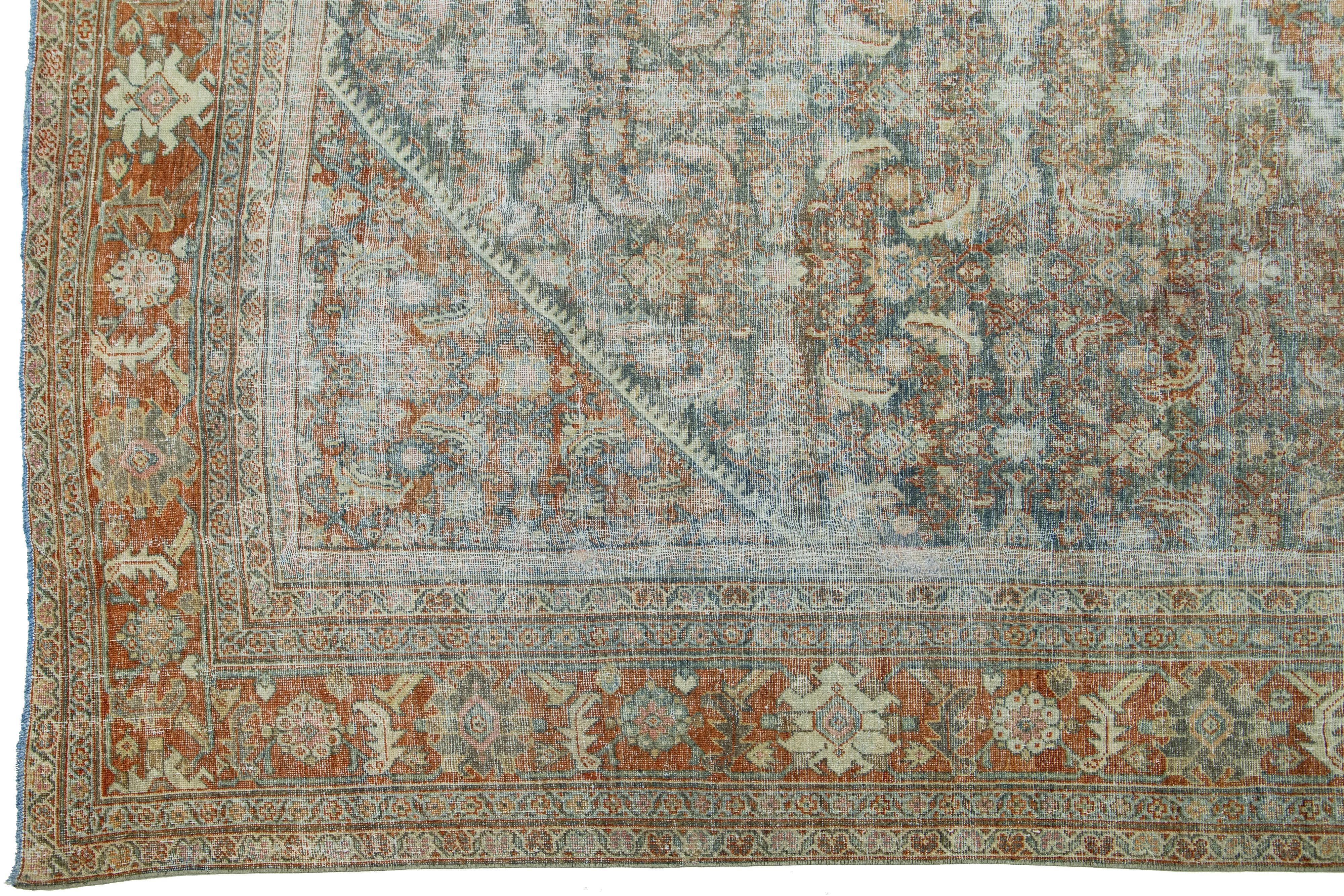 1910s Antike persische Mahal Allover Wolle Teppich handgefertigt in Rust Farbe im Zustand „Gut“ im Angebot in Norwalk, CT