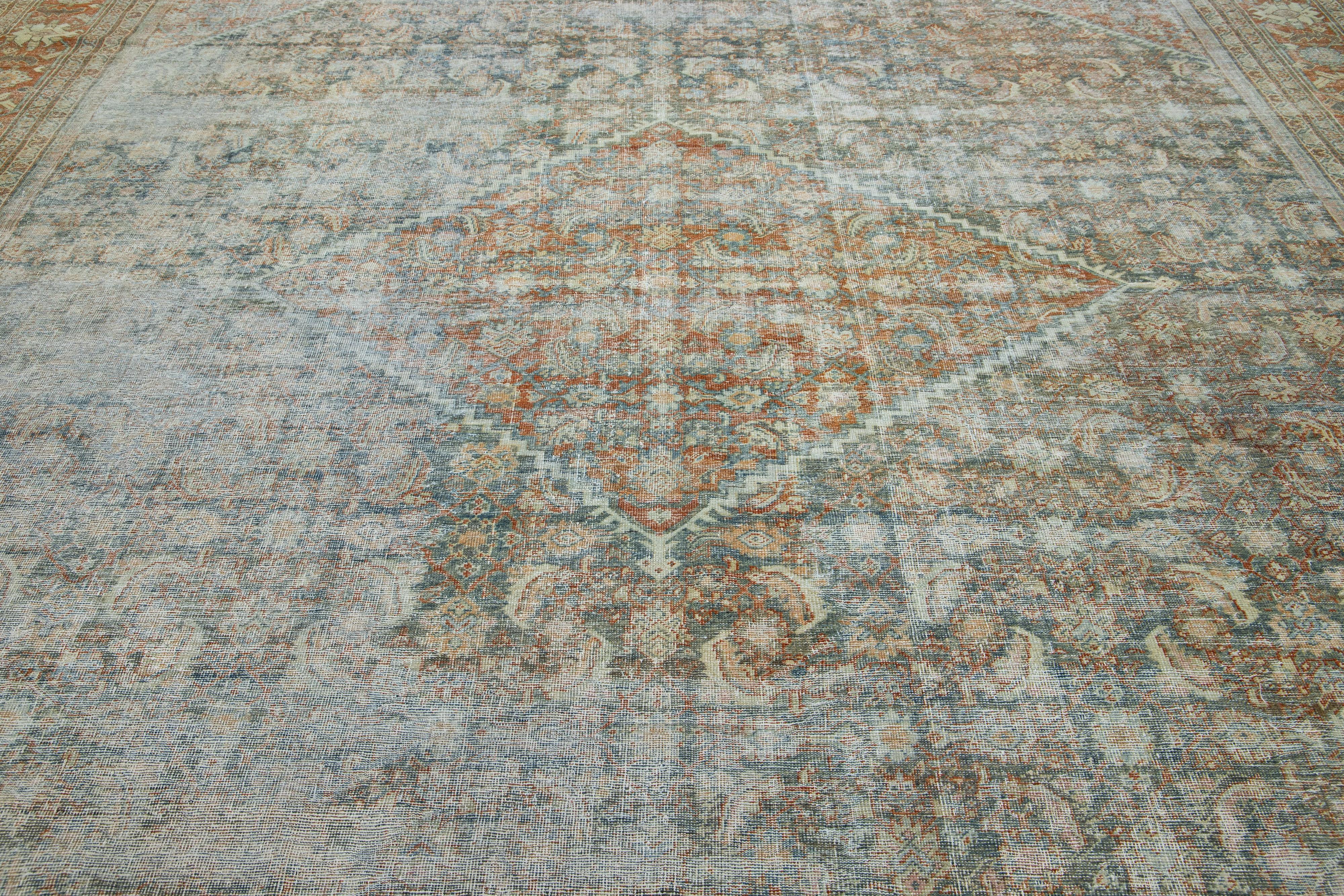 1910s Antike persische Mahal Allover Wolle Teppich handgefertigt in Rust Farbe (20. Jahrhundert) im Angebot