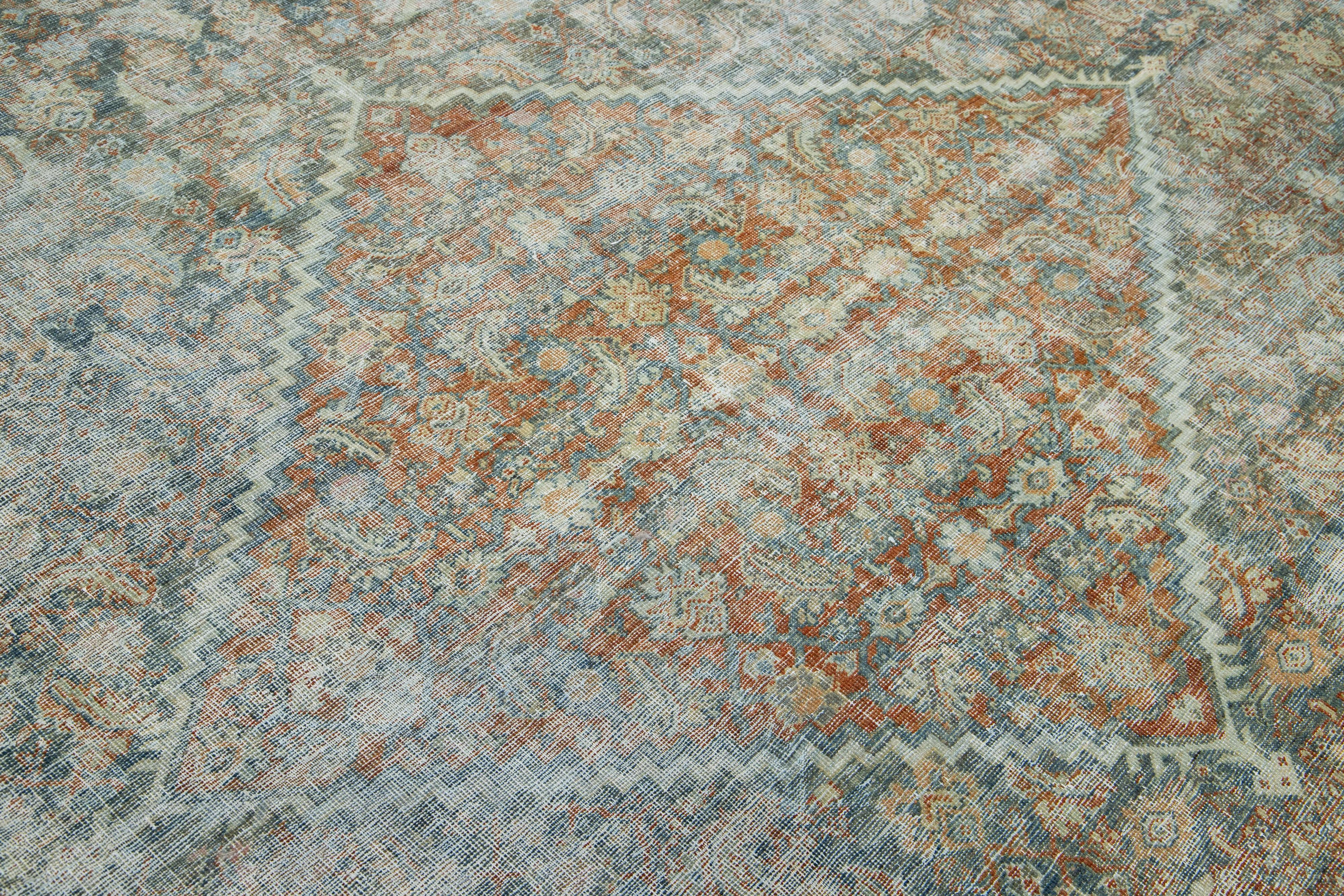 1910s Antike persische Mahal Allover Wolle Teppich handgefertigt in Rust Farbe im Angebot 1