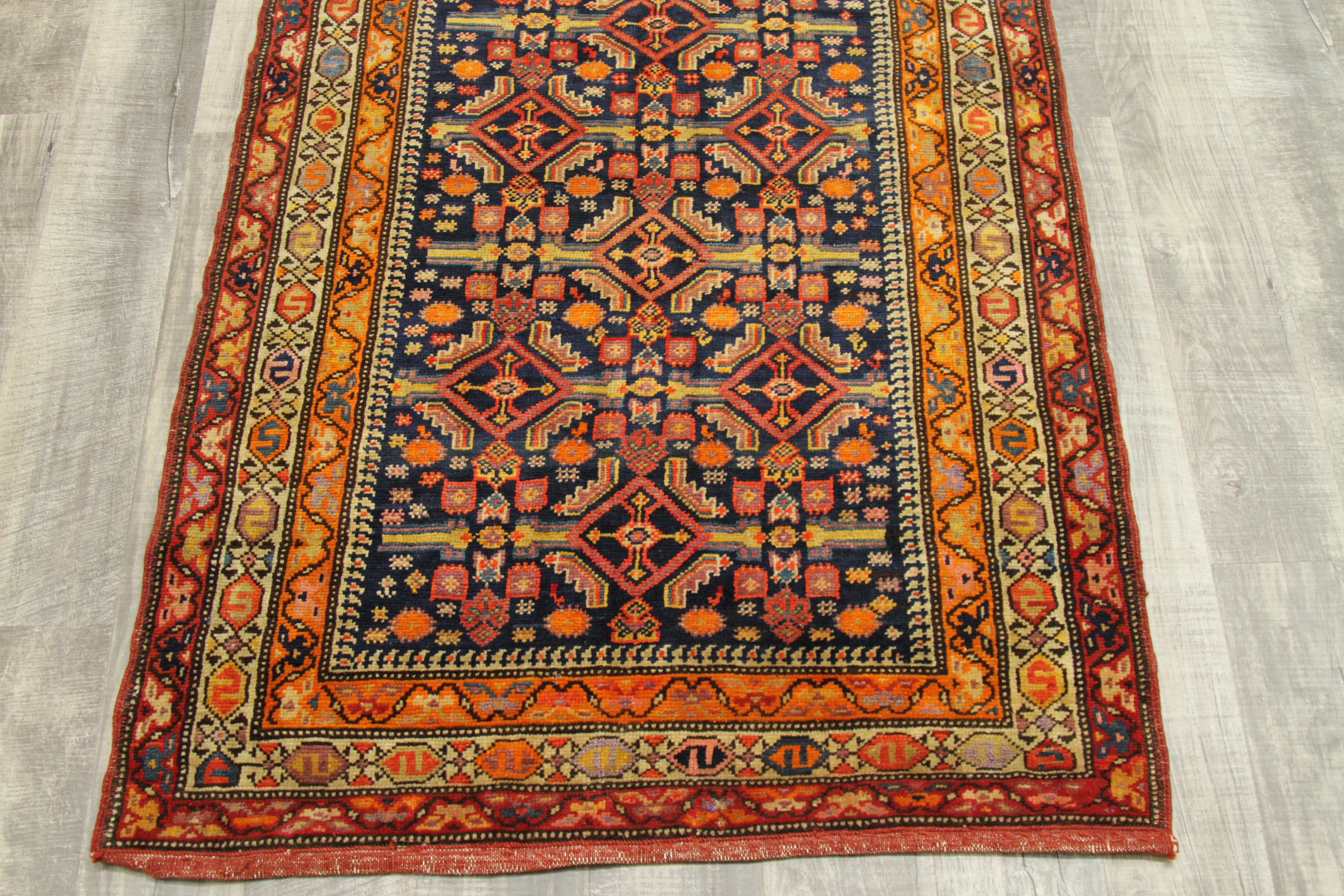 Early 20th Century 1910s Antique Persian Rug Azerbaijan Style with Fine Floral and Geometric Design For Sale