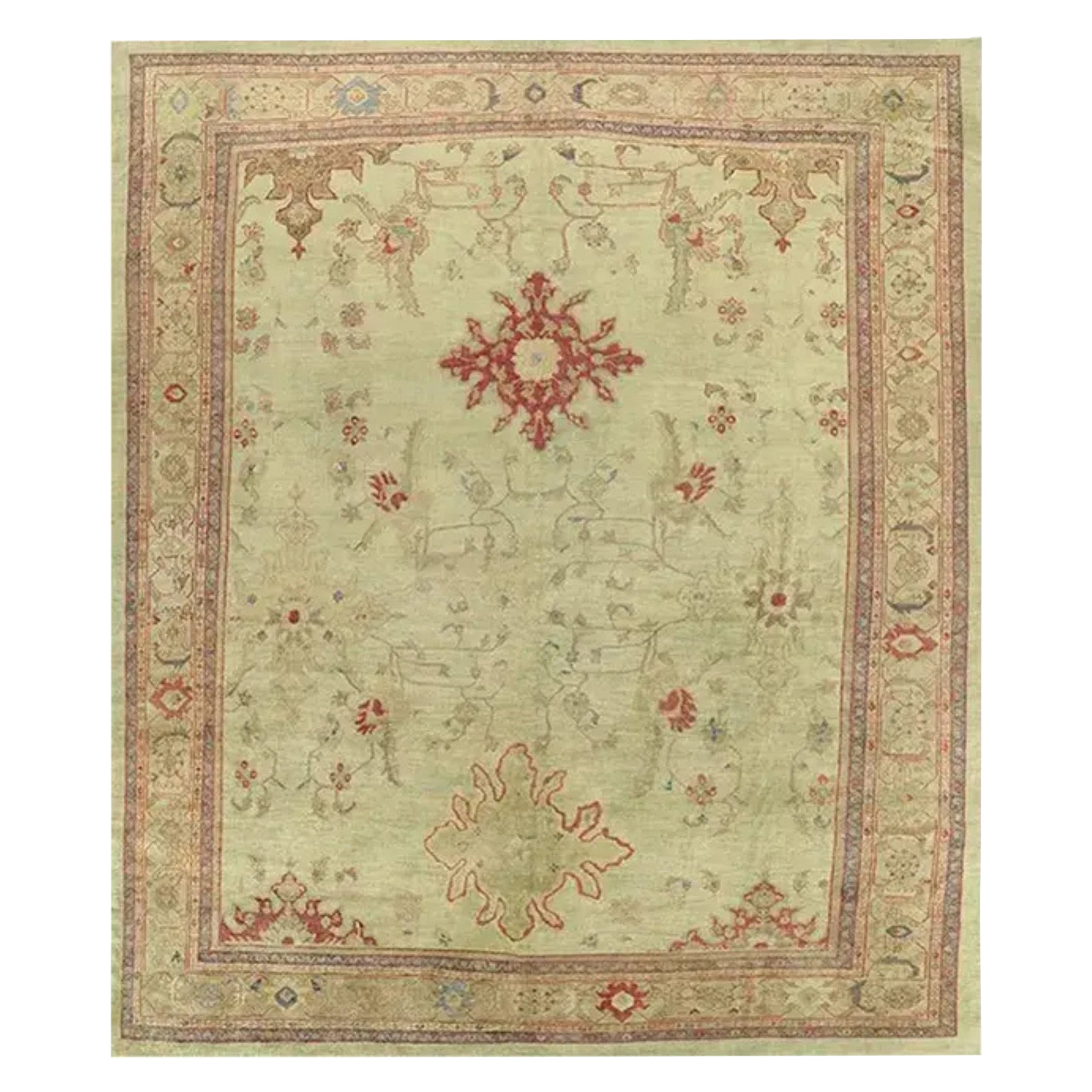 1910s Antique Persian Sultanabad Wool Area Rug with Floral Motifs, 13'0" x 14'1