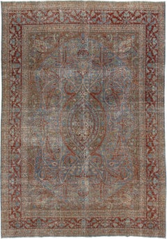 1910s Antique Persian Tabriz Wool Rug With Classic Medallion Design In Blue