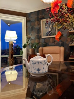 1910s Antique Porsgrund Porcelain Blue Fluted Coffee / Tea pot, Norway