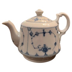 1910s Antique Porsgrund Porcelain Blue Fluted Coffee / Tea pot, Norway