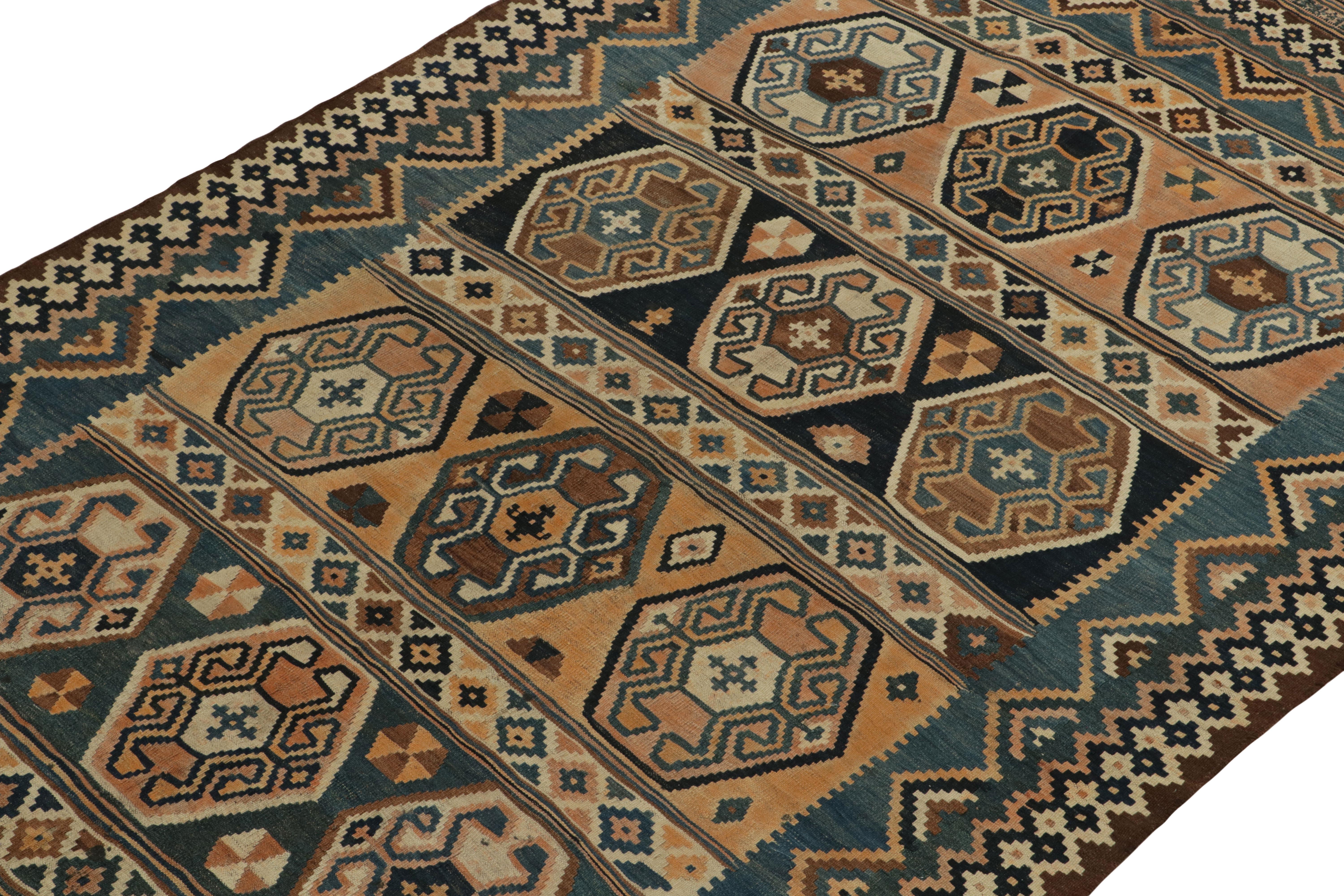 1910s Antique Russian Kilim in Blue, Beige-Brown Tribal Pattern by Rug & Kilim In Good Condition In Long Island City, NY
