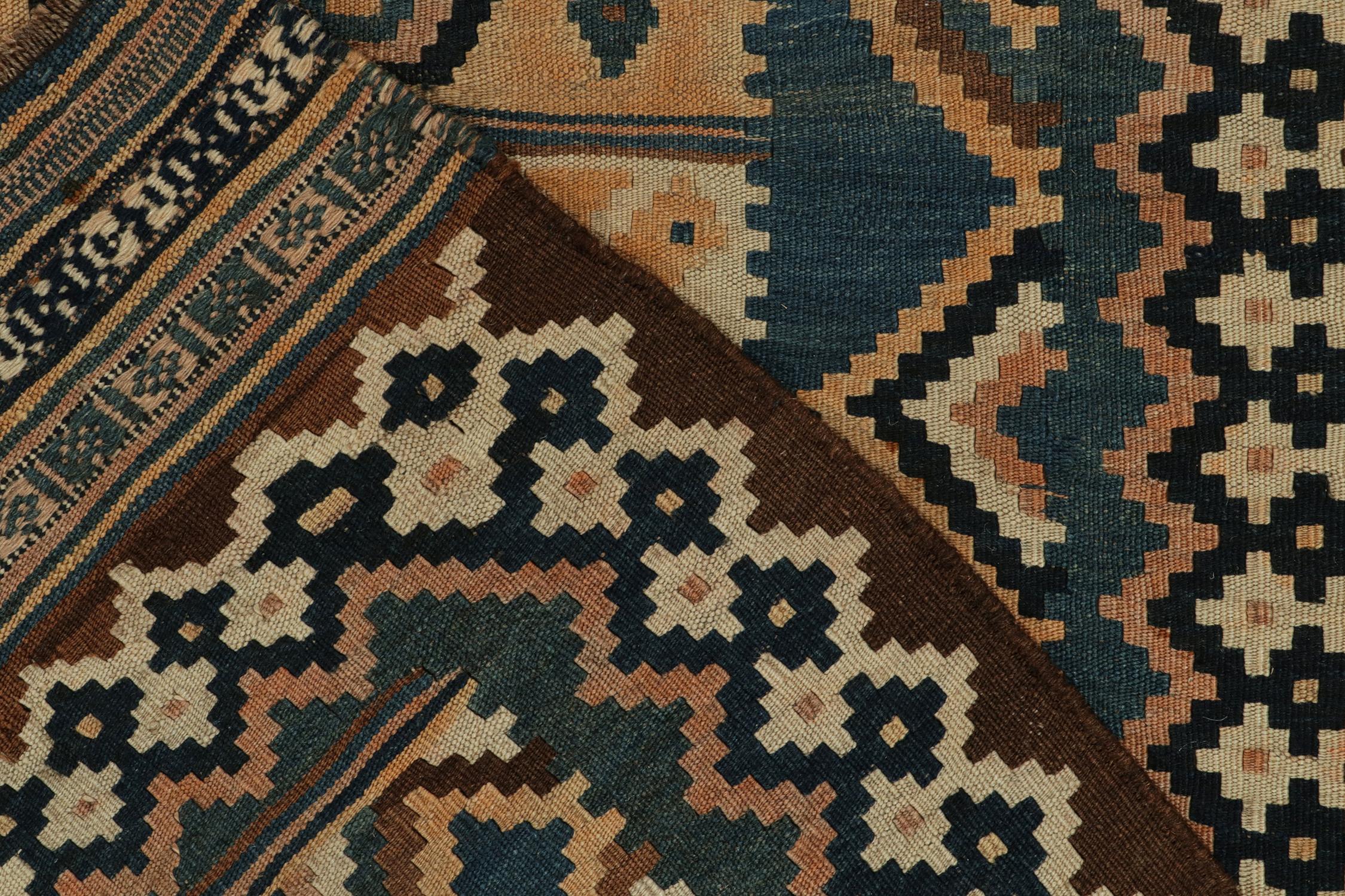 Early 20th Century 1910s Antique Russian Kilim in Blue, Beige-Brown Tribal Pattern by Rug & Kilim