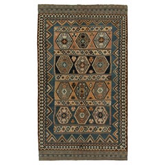 1910s Antique Russian Kilim in Blue, Beige-Brown Tribal Pattern by Rug & Kilim