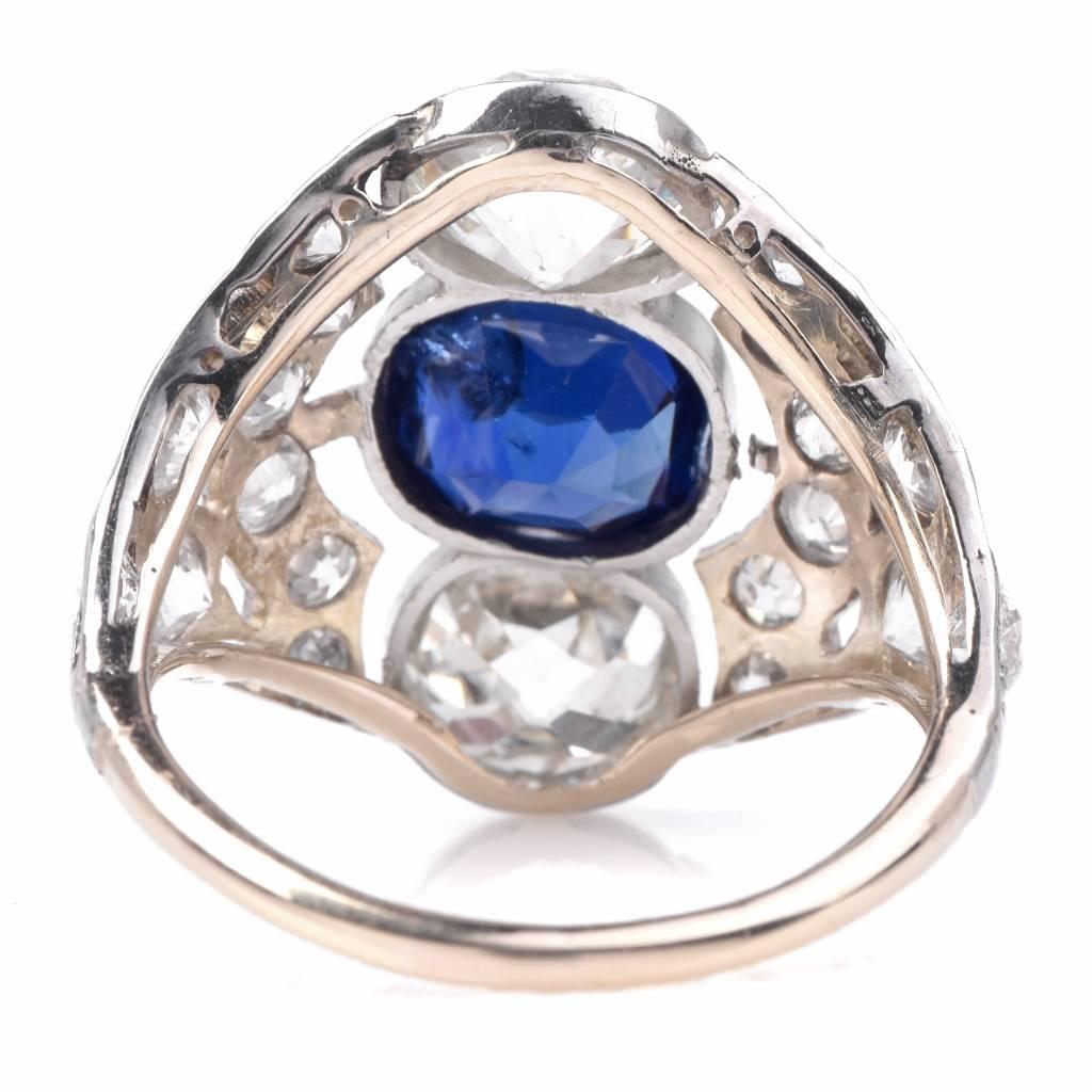 Women's 1910s Antique Sapphire and Diamond Filigree Platinum Ring