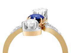 1910s Antique Sapphire and 1.21 Carat Diamond Yellow Gold Twist Ring