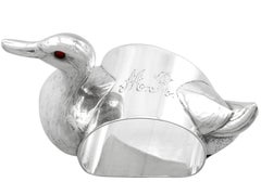 Bague de serviette en argent sterling antique George V en forme de canard, années 1910