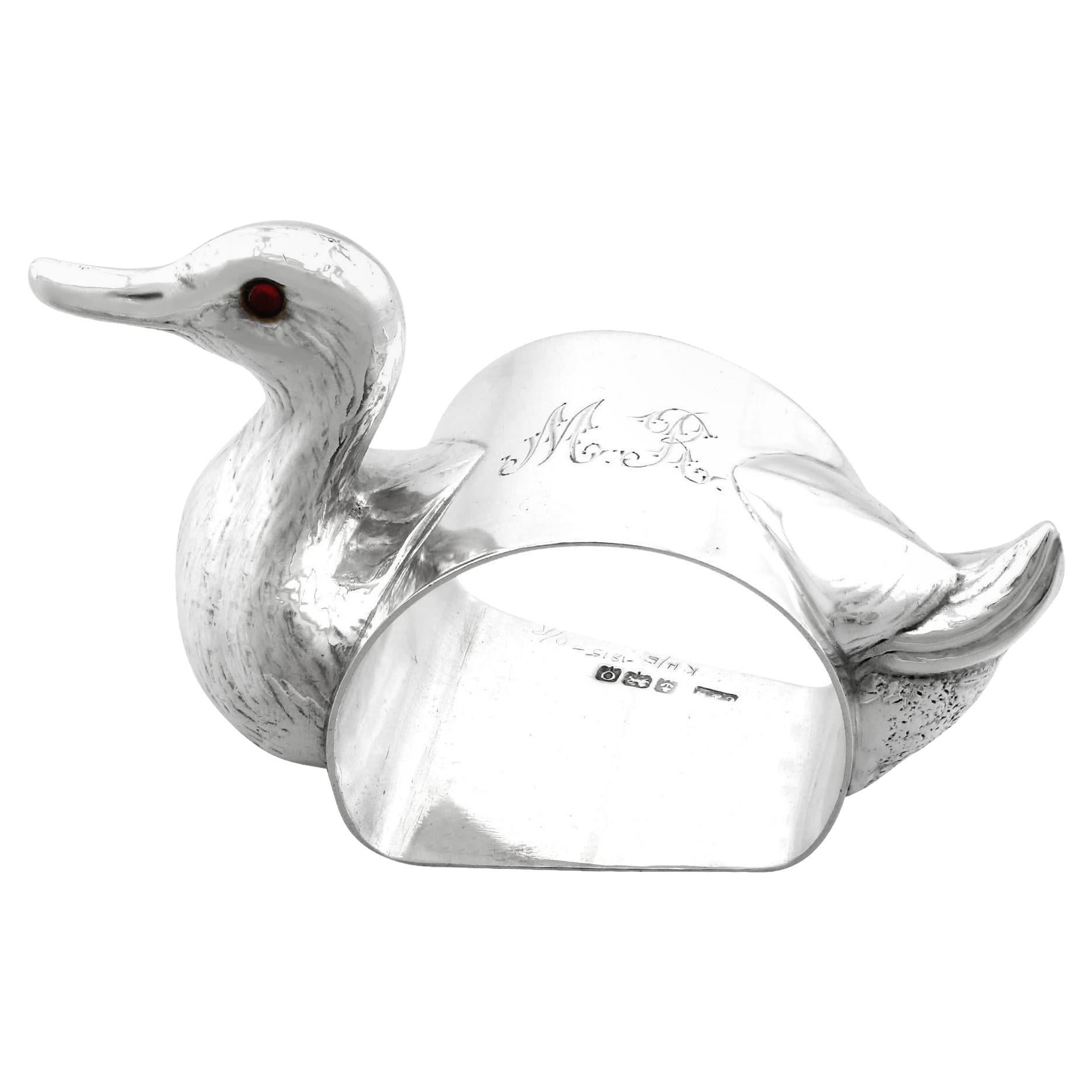 1910s Antique Sterling Silver Duck Napkin Ring