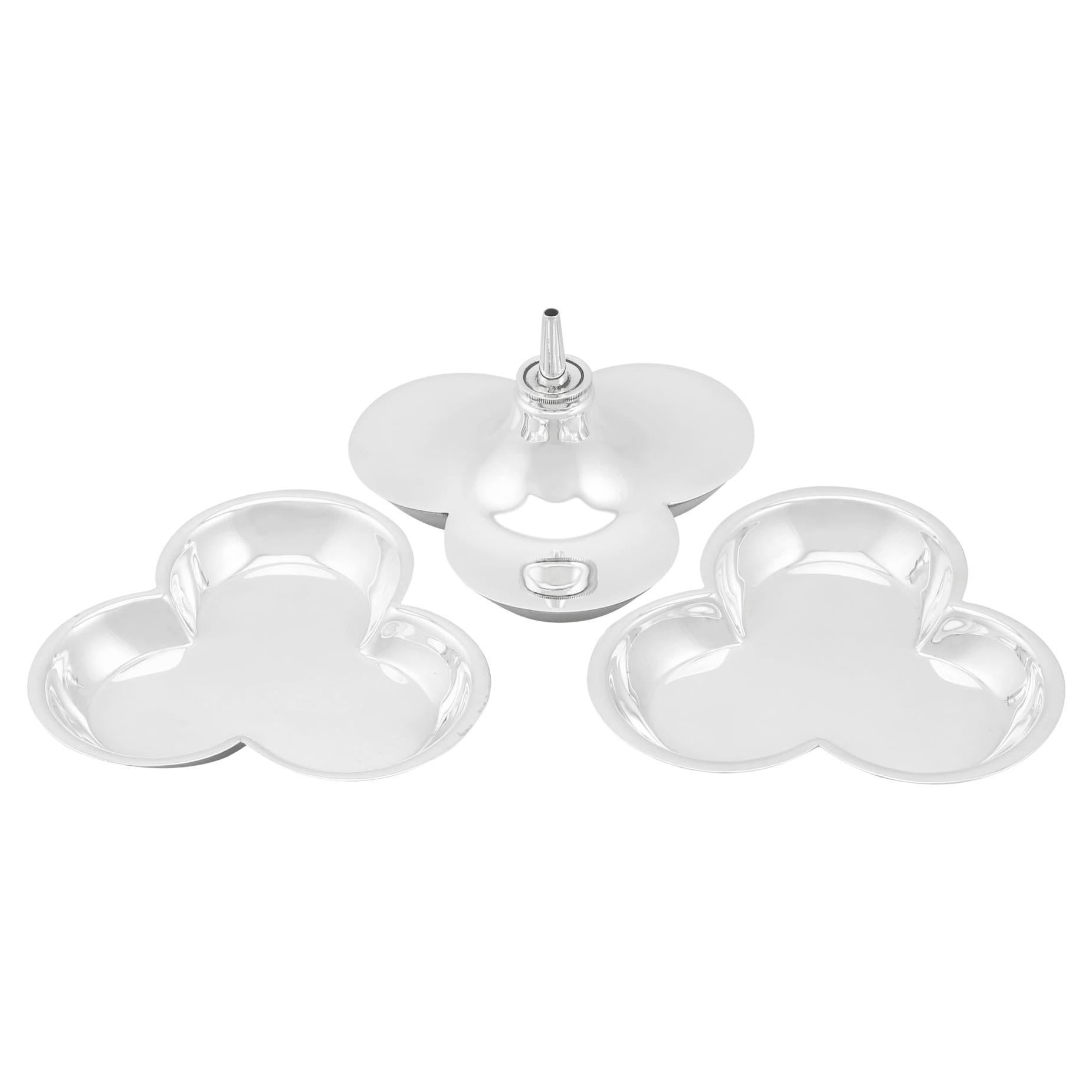 Antique 1910s Sterling Silver Table Lighter and Ash Tray For Sale at