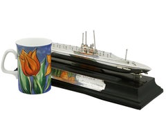 1910s Antique Sterling Silver Unterseeboot or Military Submarine Inkwell