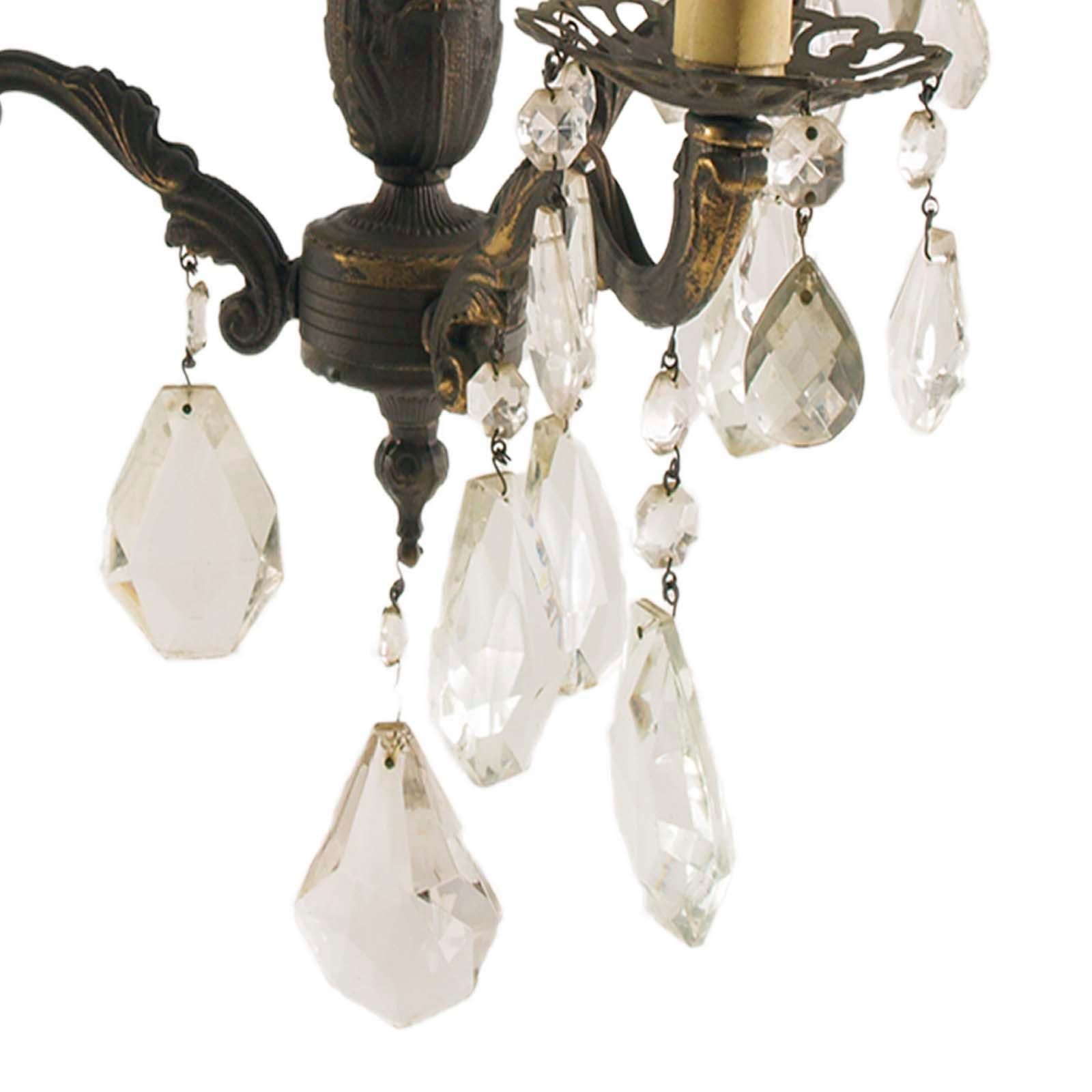 1910er Jahre Jugendstil brünierte Bronze Kronleuchter Drei Lights , Swarovski Pendelleuchten (Poliert) im Angebot
