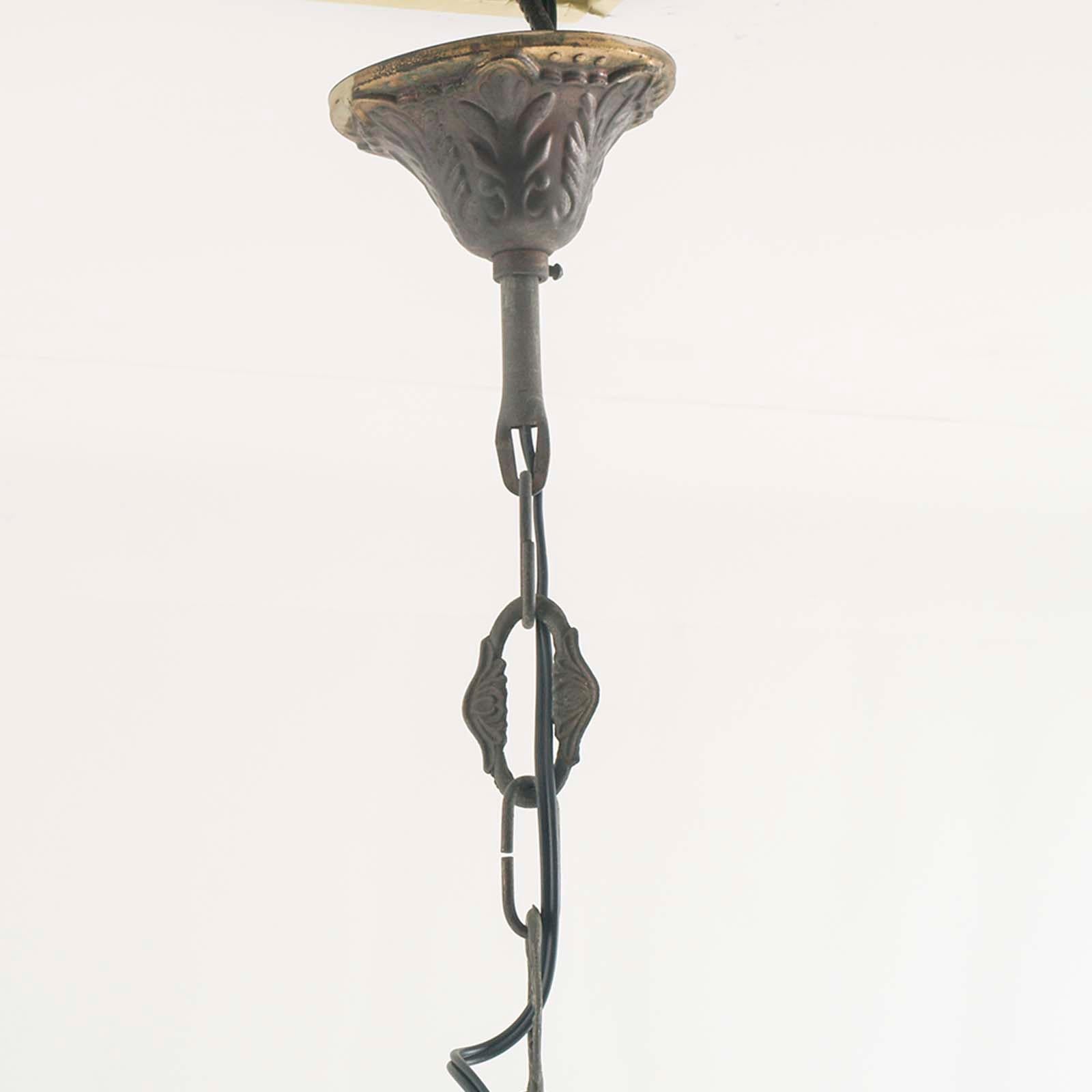 1910er Jahre Jugendstil brünierte Bronze Kronleuchter Drei Lights , Swarovski Pendelleuchten (20. Jahrhundert) im Angebot