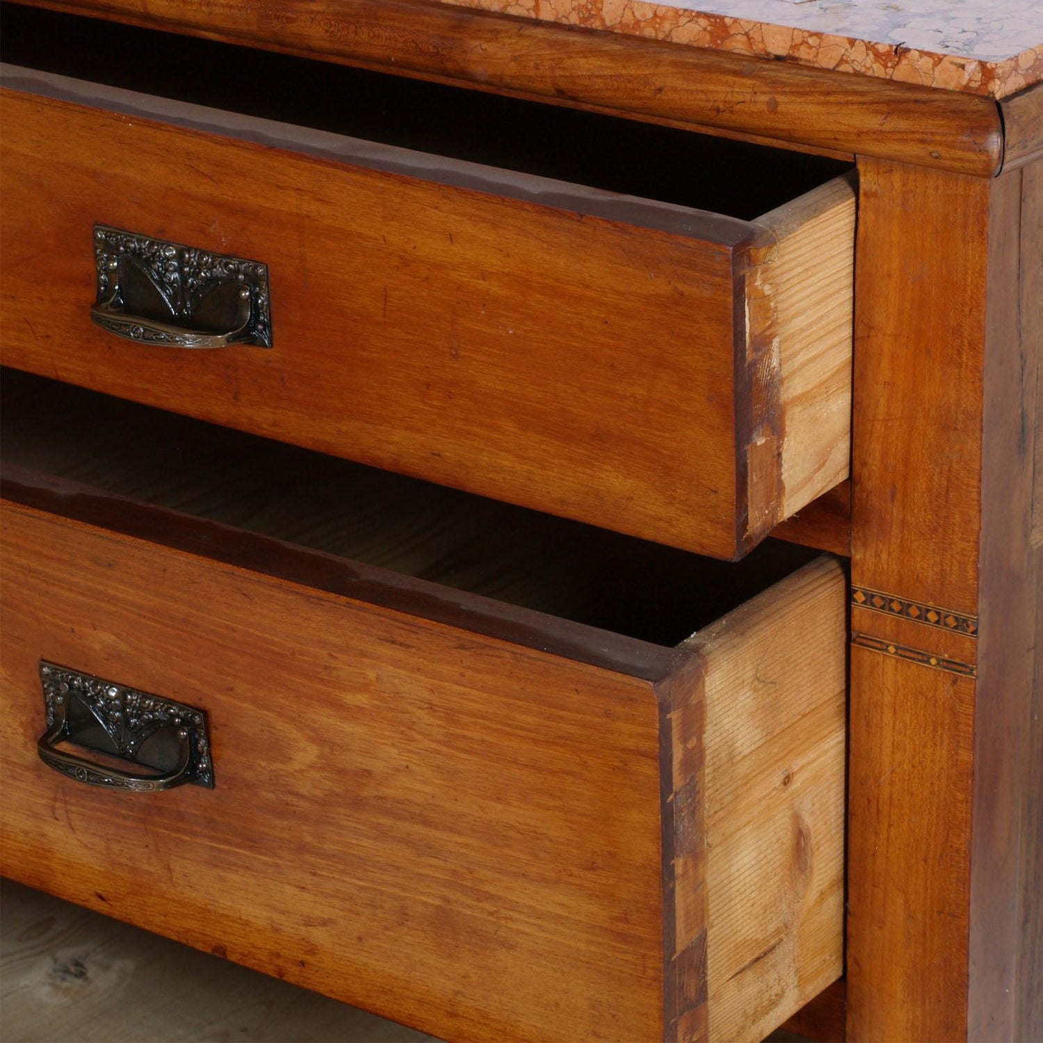 1910s Art Nouveau Chest Of Drawers Dresser In Cherrywood Marble Top Restored For Sale At 1stdibs