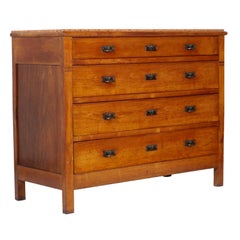 Antique 1910s Art Nouveau Chest of Drawers in Cherrywood, Marble Top, wax polished