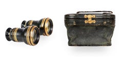 1910s Art Nouveau Lemaire-Like Brass Binoculars/Glasses and Leather Case, France